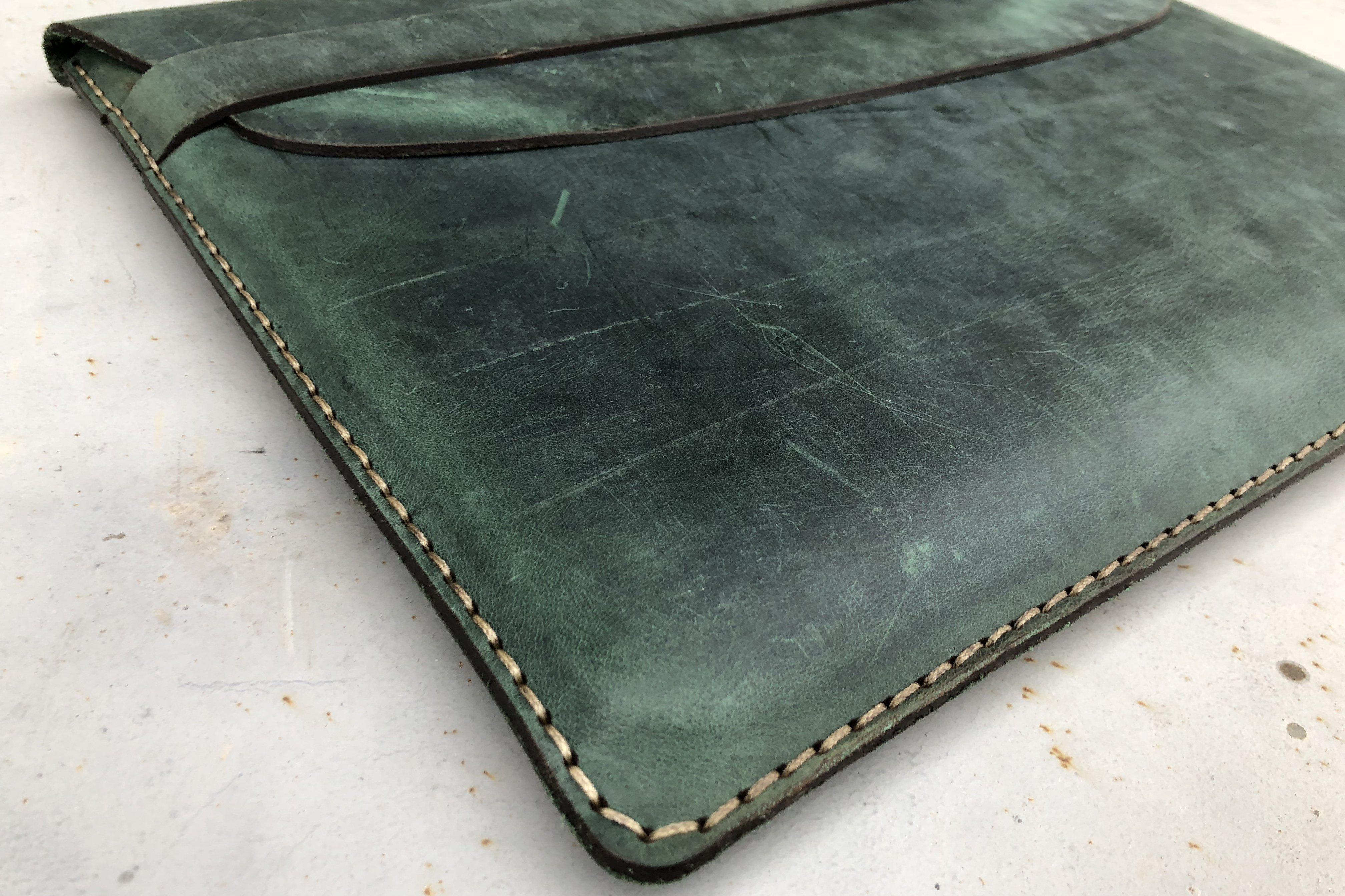 Premium Personalized Leather MacBook Sleeve Case - Crazy Horse Forest Green | Durable Protection for MacBook Air/Pro | Perfect for Office, Travel & College Use