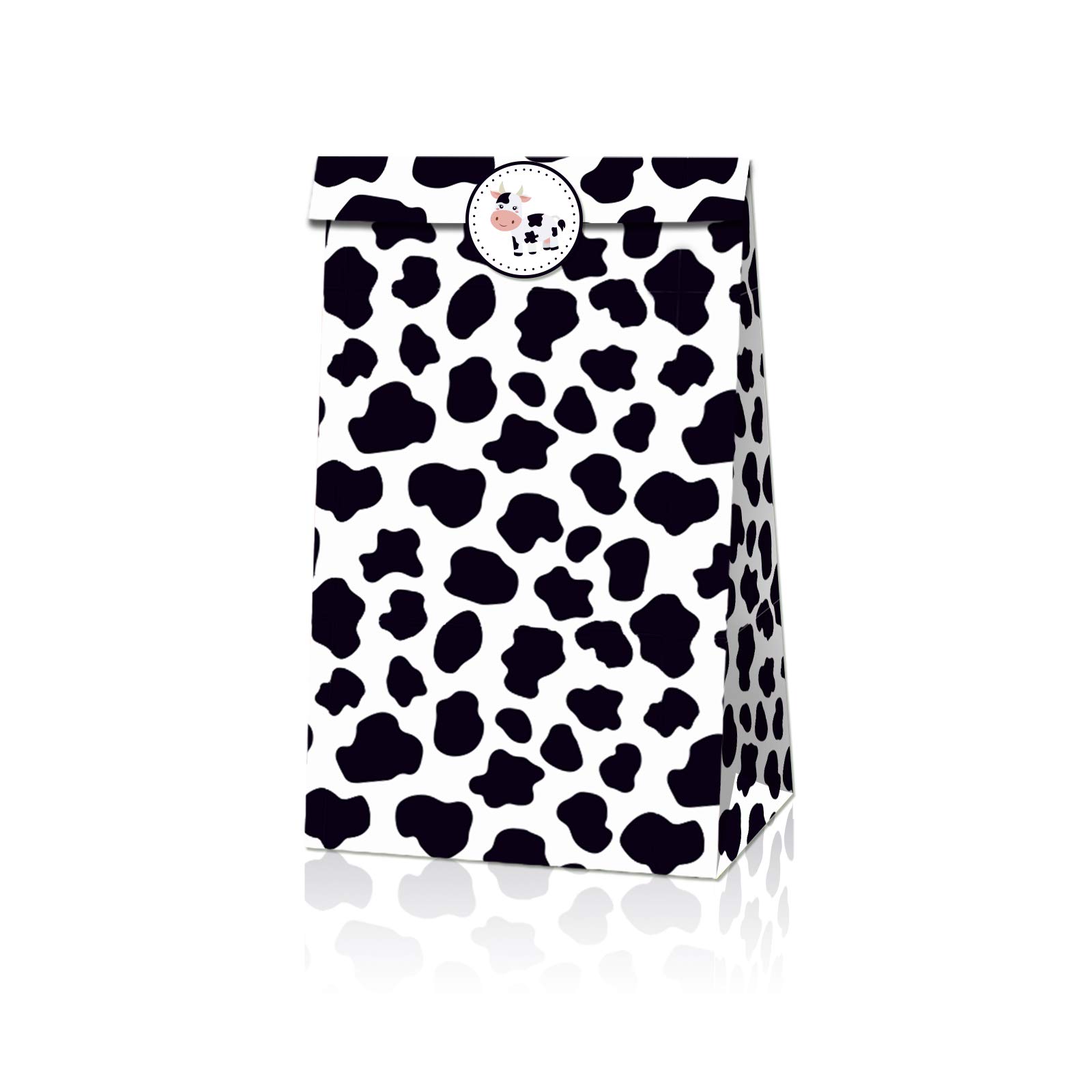 24 Pack Cow Print Party Favor Bags - Cute Cow Pattern Gift Bags for Cookies, Cakes, Chocolates & Candy - Perfect for Birthday Parties, Graduation, Baby Showers & Holiday Celebrations