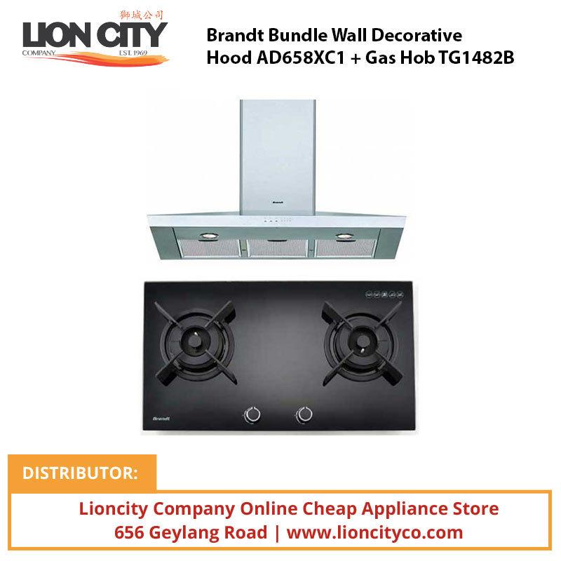 Brandt AD658XC1 Stainless Steel Wall Decorative Hood with TG1482B Gas Hob - 60cm Kitchen Chimney & Cooktop Set for Modern Home Cooking