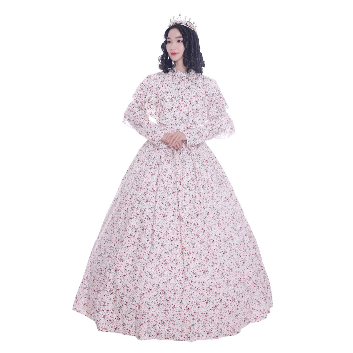 Victorian Civil War Dress with Cape - Romantic Era Cotton Dress for Women | Historical Reenactment, Costume Party, Themed Events