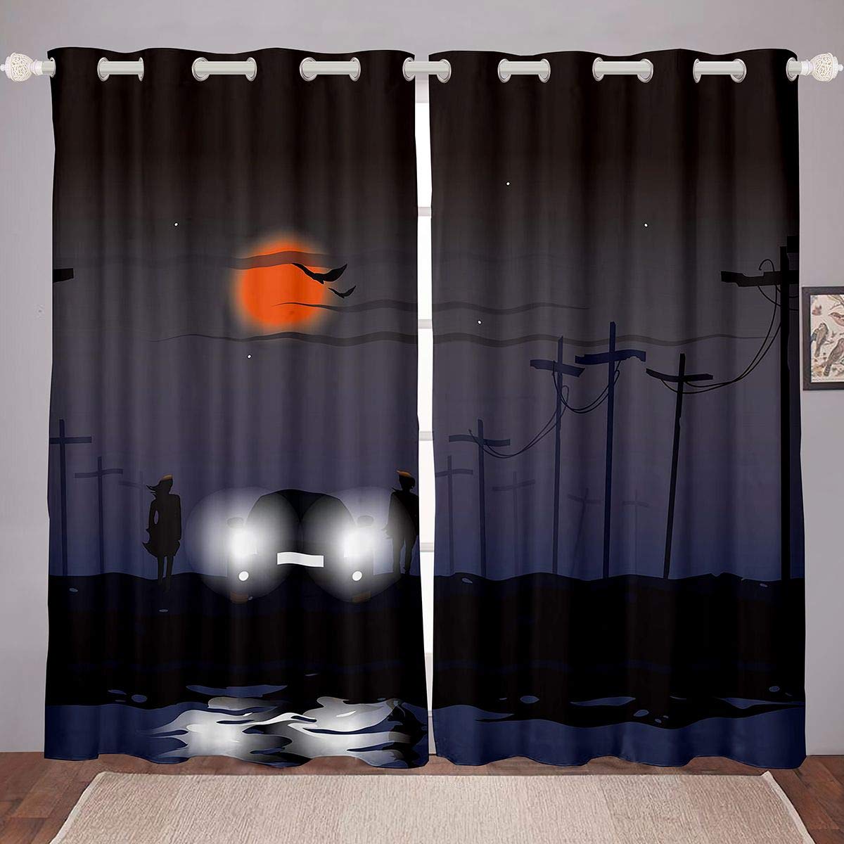 Feelyou Moon and Stars Blackout Curtains for Kids Room - Breathable Luxury Window Drapes for Boys & Girls (2 Panels, 38x45 Inch) - Perfect for Nursery, Bedroom, and Playroom Decor