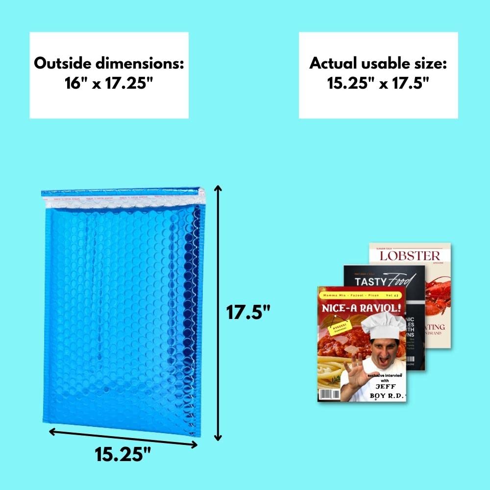 16x17.5 Inch Bubble PolyMailer Padded Envelopes - 100 Pack, Self-Sealing Peel & Stick, Blue - Perfect for Shipping Clothes, Books, Jewelry & Small Items Safely
