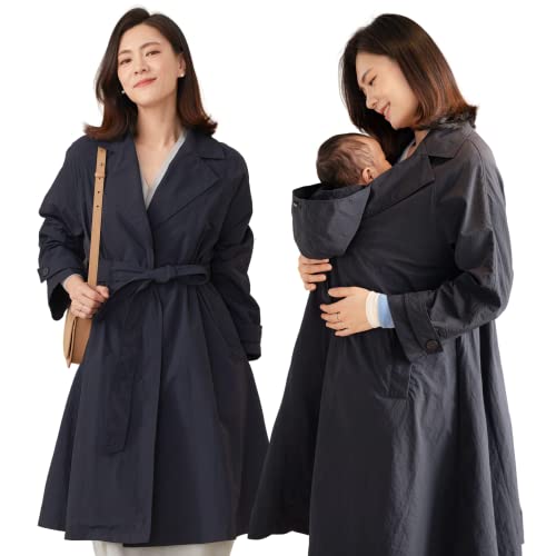 Konny Babywearing Trench Coat - Waterproof & Windproof Baby Carrier Jacket for Newborns to Toddlers | Compatible with All Baby Carriers | Perfect for Outdoor Walks, Shopping & Parenting Adventures (Navy, Size S)