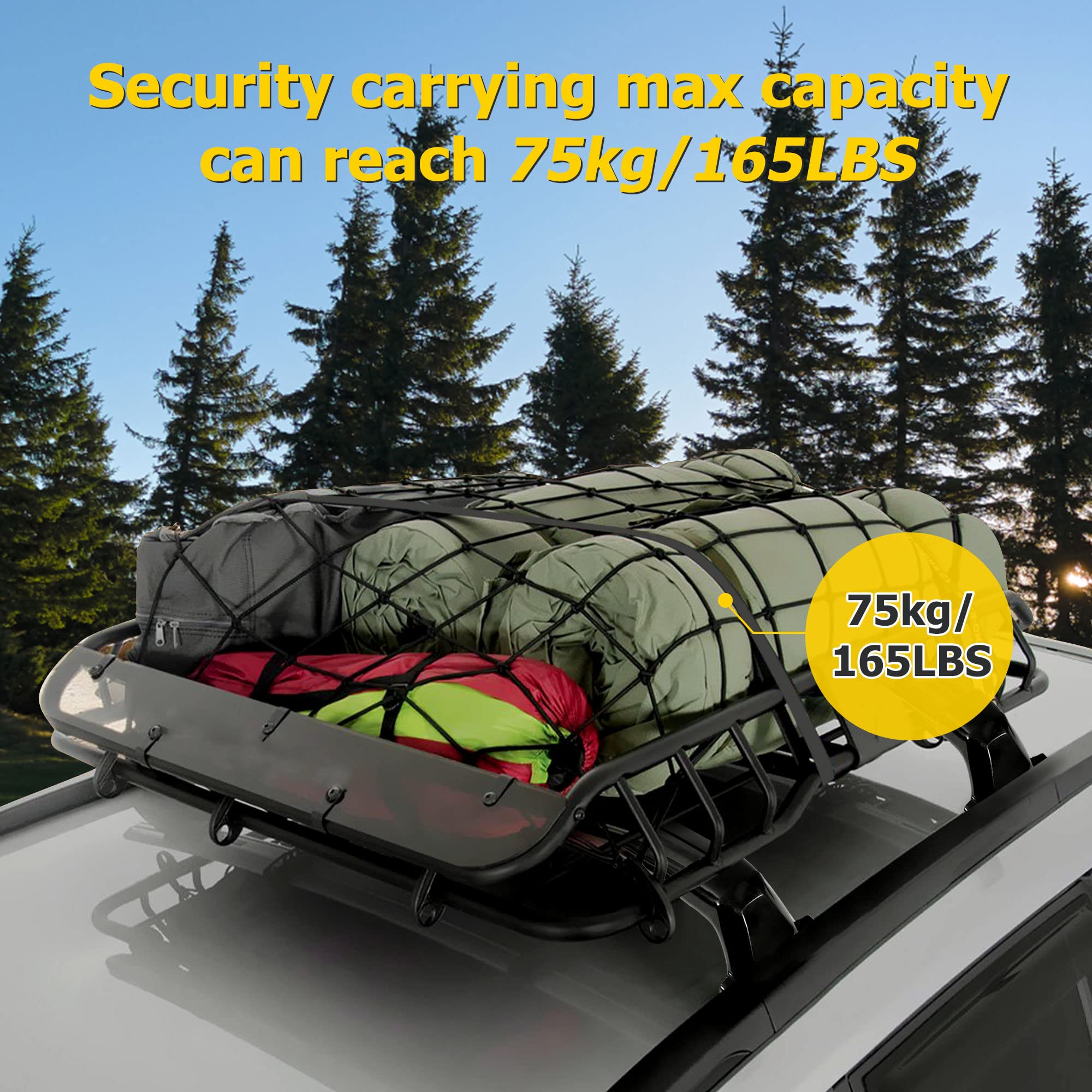 AUXMART Aluminum Roof Rack Cross Bars for 2017-2023 GMC Acadia - 165LBS Capacity, Bright Black Cargo Bars for One-Piece Side Rails (with Fixed Points) | Perfect for Road Trips, Camping Gear & Outdoor Adventures
