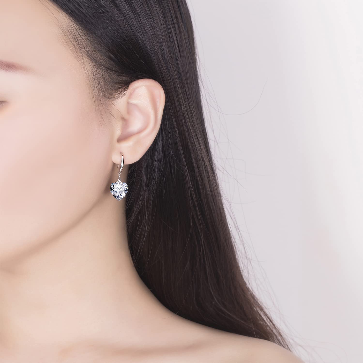 925 Sterling Silver Heart Dangle Earrings for Women - 10mm Cubic Zirconia Drop Earrings, White Gold Plated Jewelry Gift for Girls, Perfect for Valentine's Day, Anniversary & Special Occasions