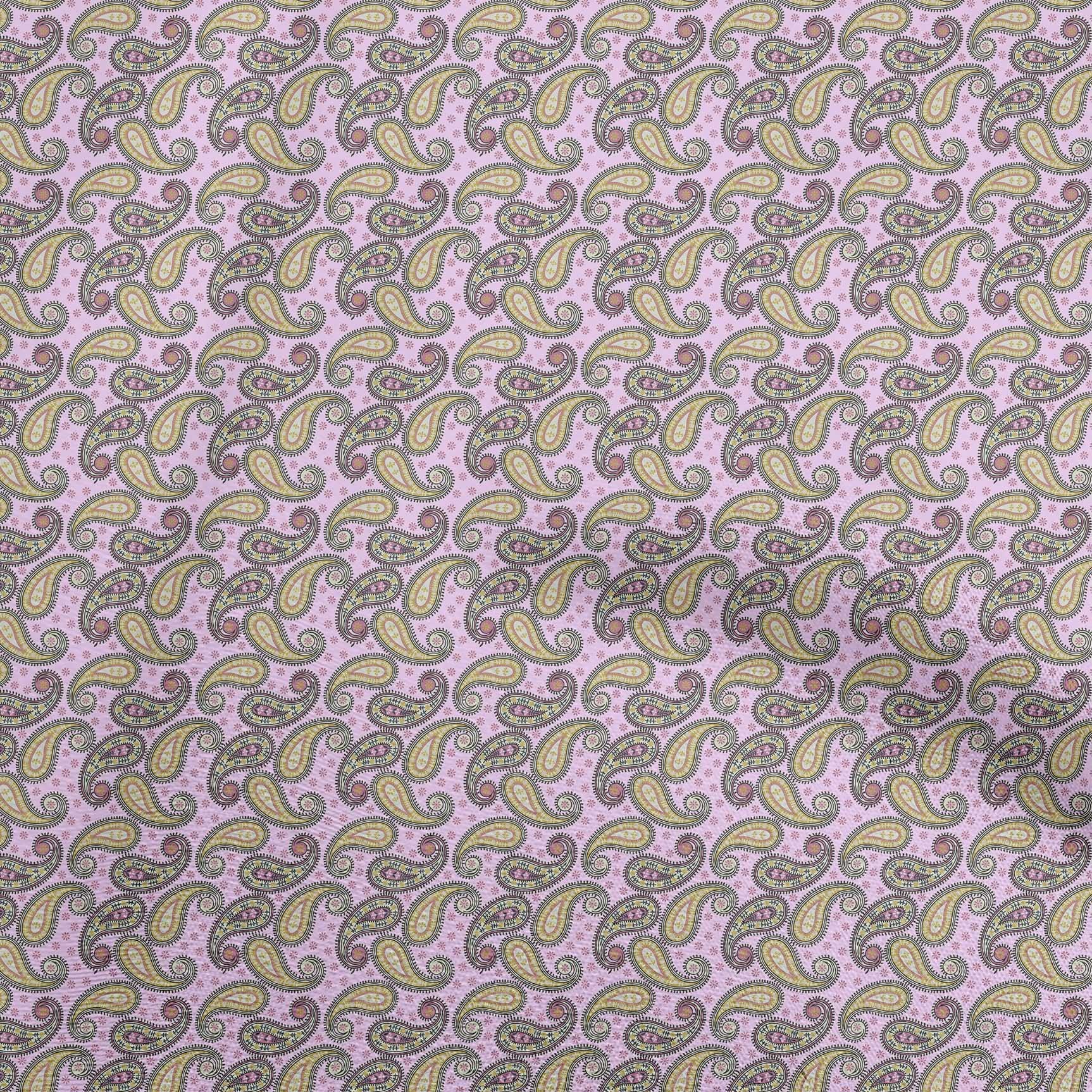 Premium 100% Cotton Poplin Fabric - Light Pink Asian Paisley Print Dress Material (56