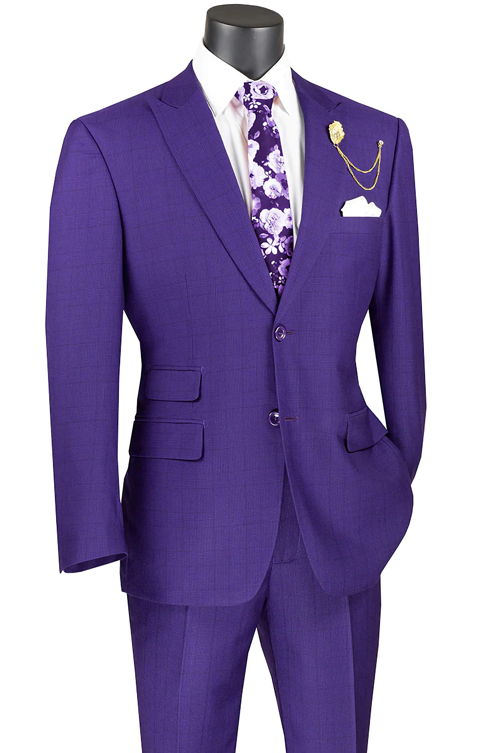 Concord Collection Modern Fit Windowpane 2-Piece Suit in Purple | Business Formal Attire for Men | Perfect for Weddings, Office Meetings & Special Events