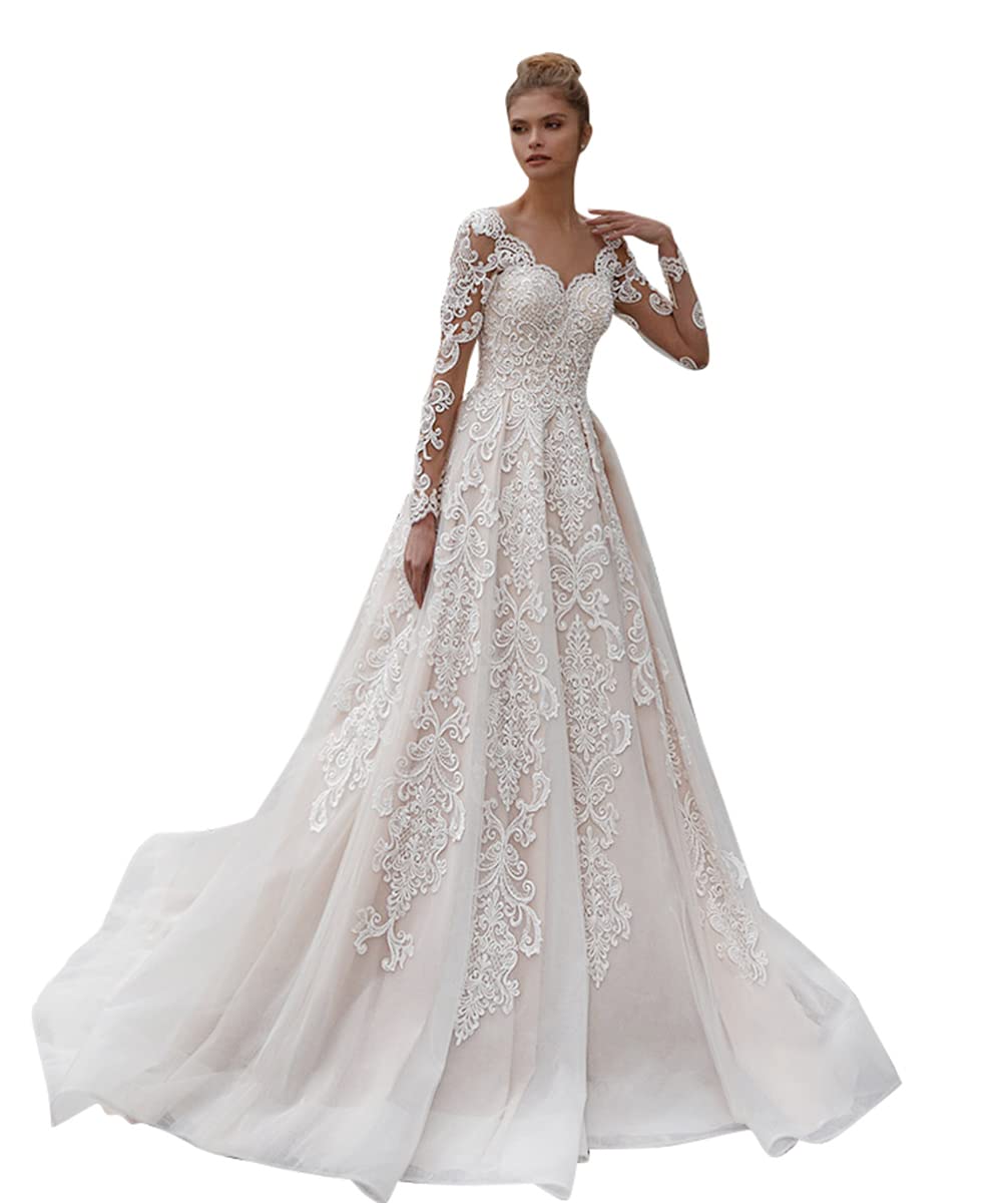 Elegant Lace Beach Wedding Dress for Women 2023 - Long Sleeve Bridal Gown for Beach Ceremony, Destination Weddings & Romantic Photos