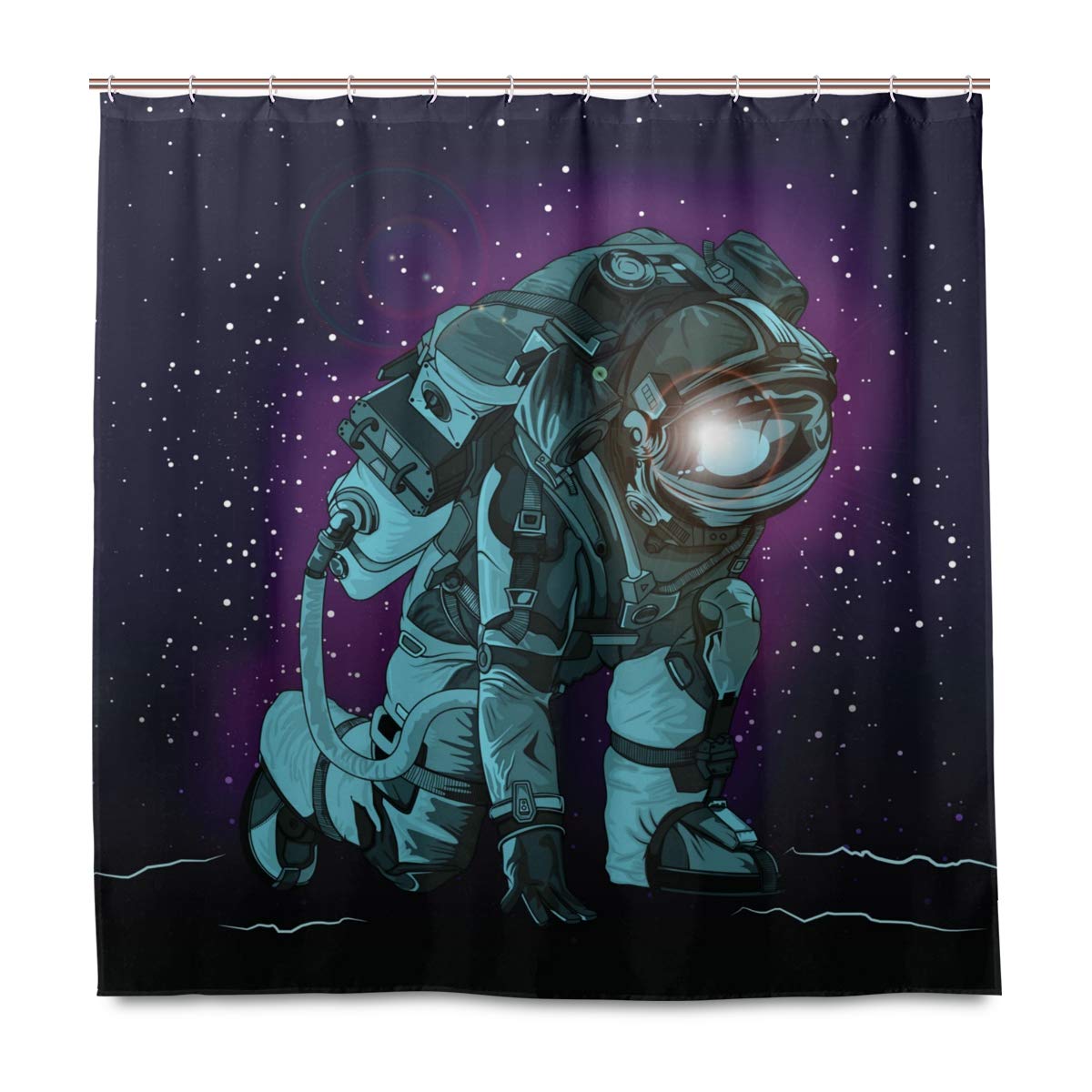 72x72 Astronaut Space Themed Waterproof Shower Curtain with Hooks - Premium Bathroom Decor for Home, Motel & Hotel Use
