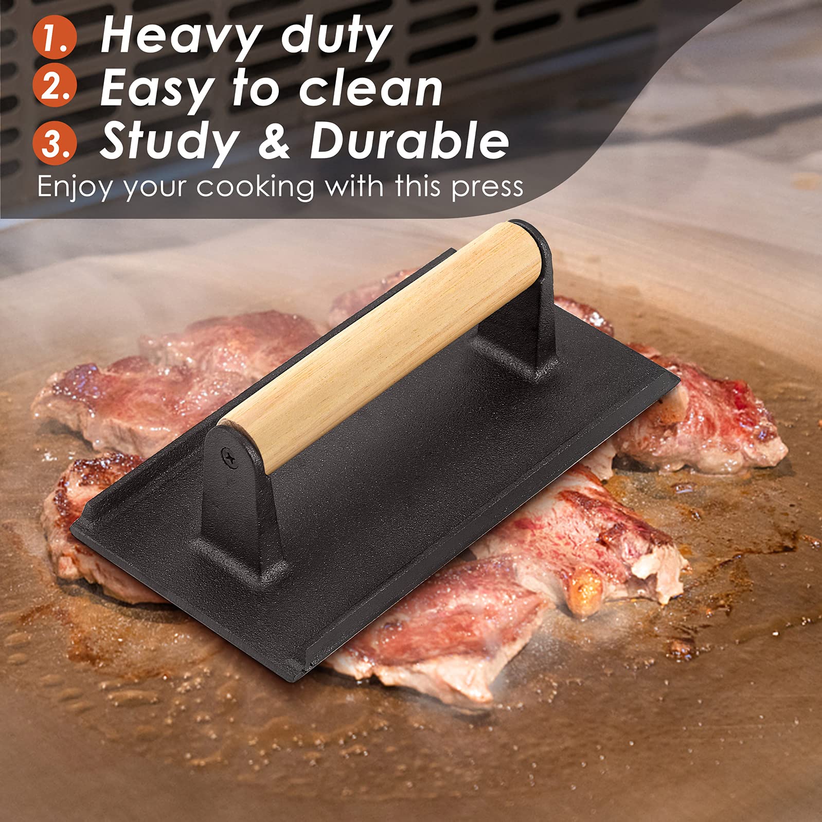 Premium Cast Iron Bacon Press & Hamburger Patty Maker - 8
