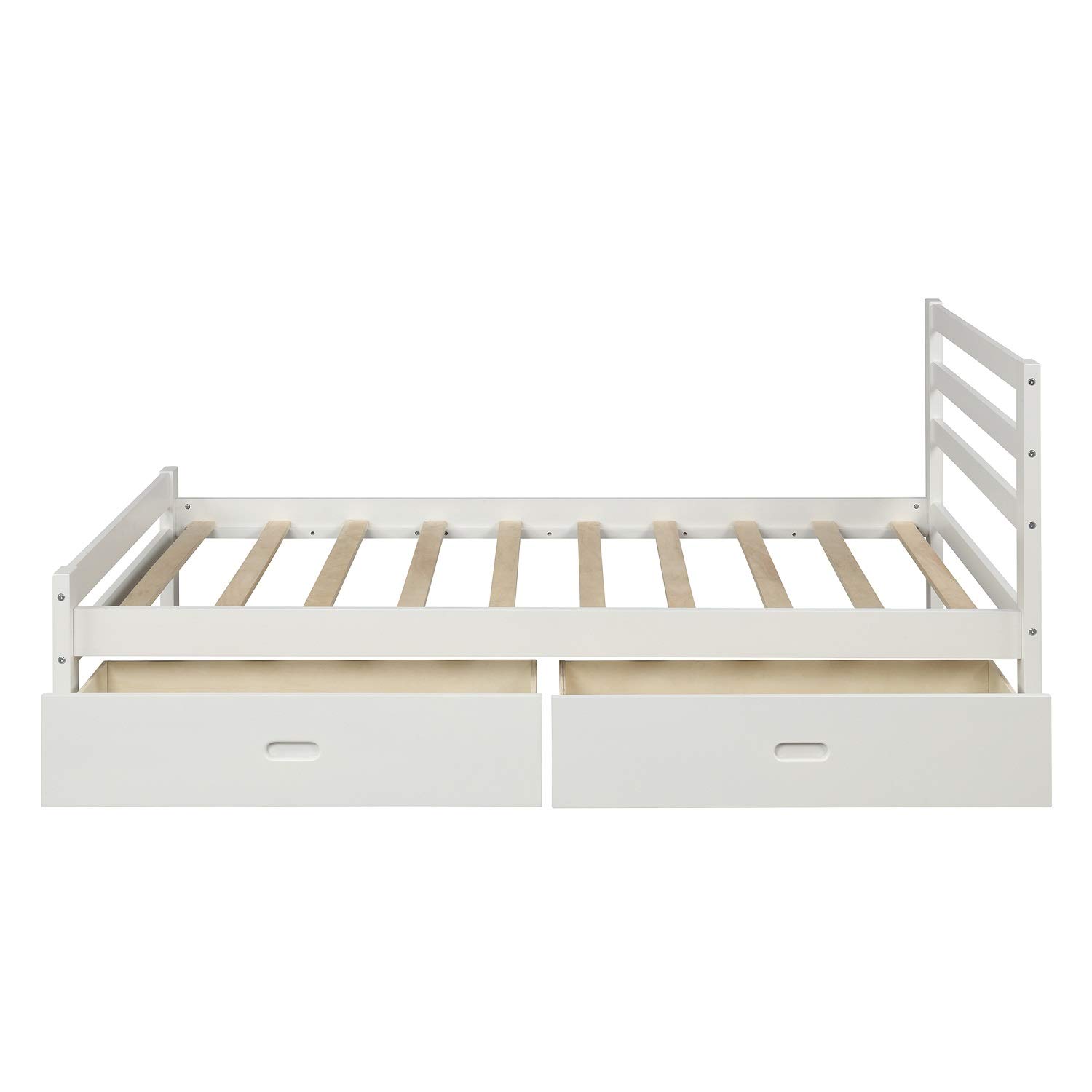 Danxee Solid Wood Twin Bed Frame with 2 Storage Drawers & Headboard - No Box Spring Needed, Easy Assembly Platform Bed with Slat Support (White) - Perfect for Small Bedrooms, Guest Rooms & Kids' Rooms with Storage Solutions
