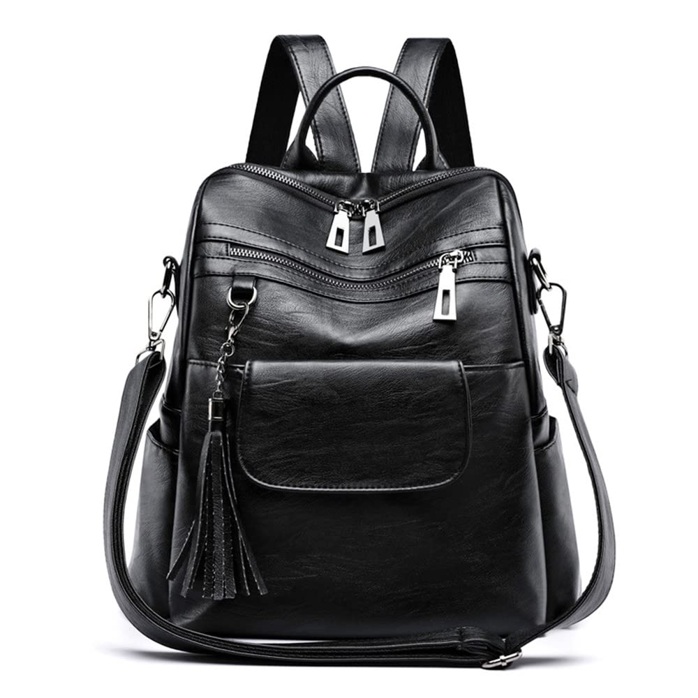 Stylish Women's Leather Backpack Purse - Convertible Shoulder Bag & Handbag with Adjustable Straps for Travel, Work & Daily Use (Black)