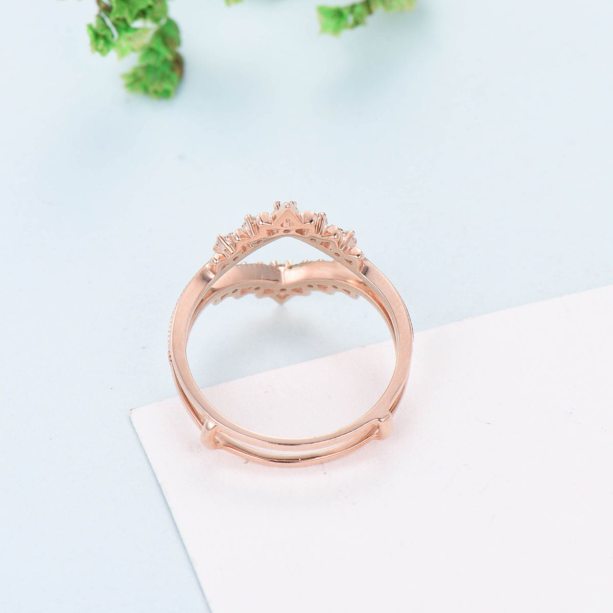 Exquisite Double Curved V Moissanite Wedding Band for Women - Rose Gold Art Deco Bridal Ring, Diamond Stackable Promise Ring for Her - Perfect for Engagement, Anniversary & Stacking Jewelry Looks