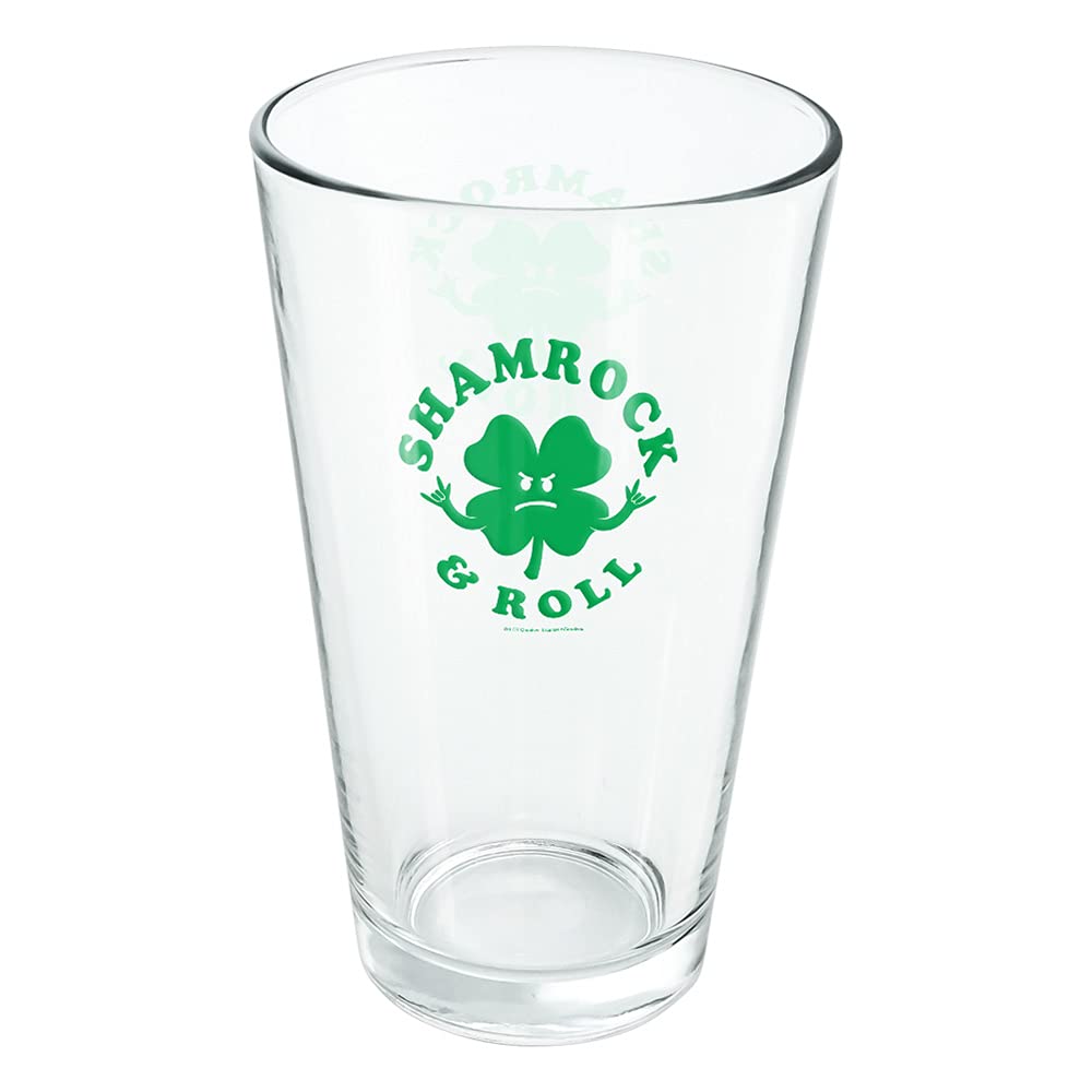 LOGOVISION Shamrock And Roll Irish Rock Funny Humor 16 oz Pint Glass - Tempered Drinking Glass with Printed Design, Perfect Fan Gift for St. Patrick's Day - Great for Cold Beer, Soda, Water at Parties & Pubs