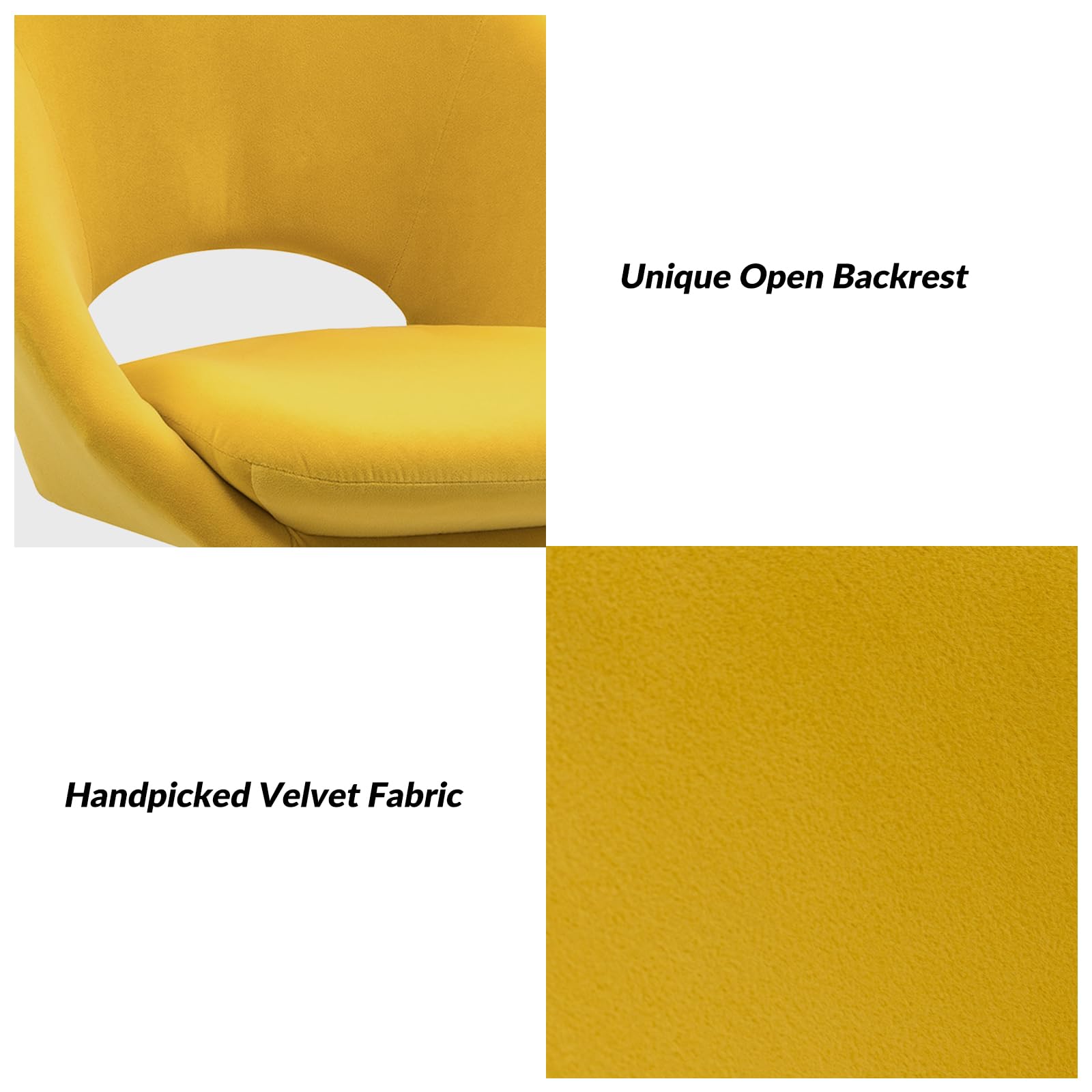 Modern Velvet Office Chair with Adjustable Swivel & Lumbar Support - Ergonomic Upholstered Desk Chair for Home Office, Study, Living Room - Small Cute Accent Chair in Yellow for Work, Gaming & Vanity