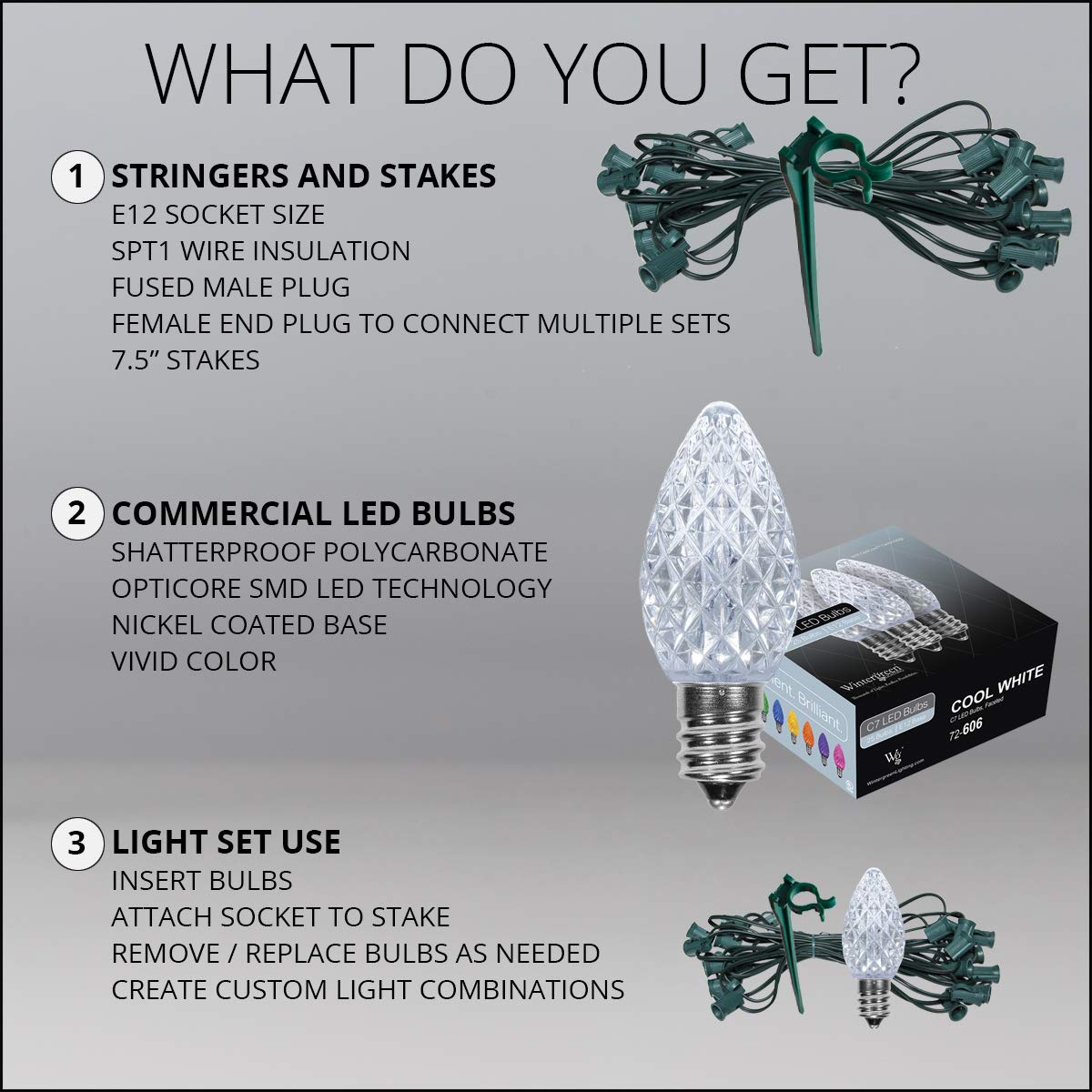 100' OptiCore LED C7 Cool White Commercial Pathway Christmas Lights - Outdoor Holiday Walkway Lighting with 7.5