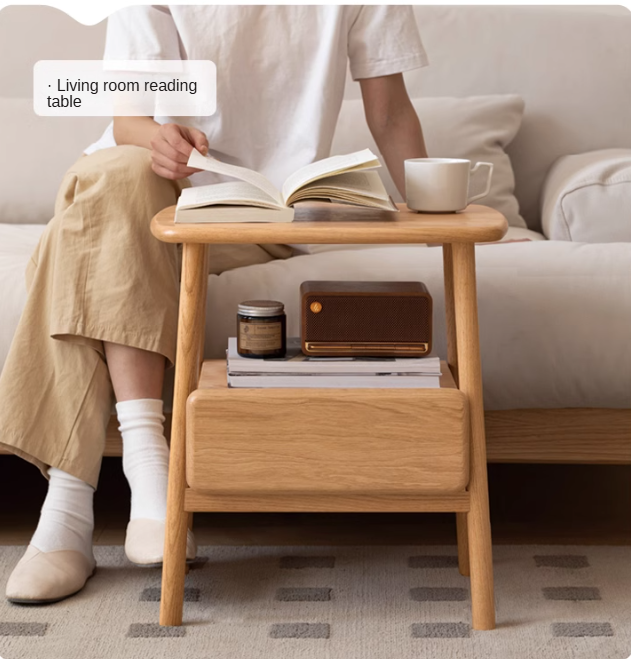 Solid Oak Wood Nightstand with Drawer - Modern Bedside Table for Small Spaces - Perfect for Bedrooms, Living Rooms, and Dorm Rooms