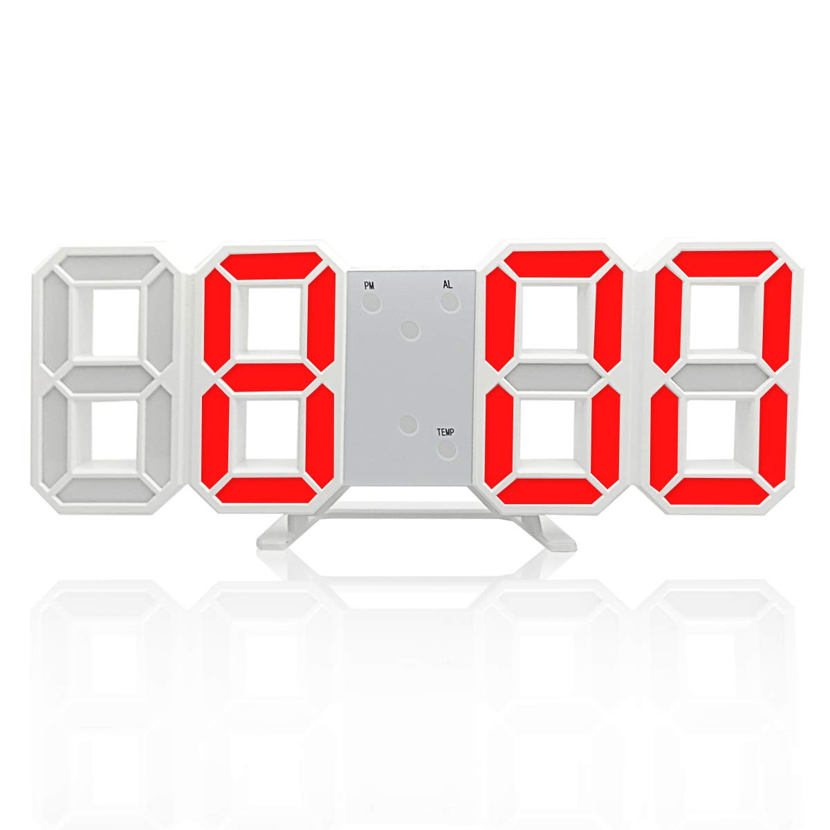 3D Digital Alarm Clock with Auto-Adjust Brightness - LED Wall Clock with Snooze, Date & Temperature Display - Modern Night Light for Bedroom, Office, Kids Room (Red)