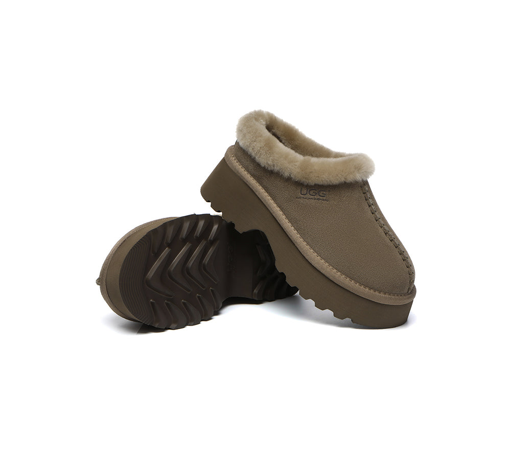 Australian Shepherd® UGG Slippers - Genuine Sheepskin Wool Ankle Boots with Chunky Platform - Adrian Style Cozy House Shoes for Women & Men - Perfect for Winter, Home & Office Comfort