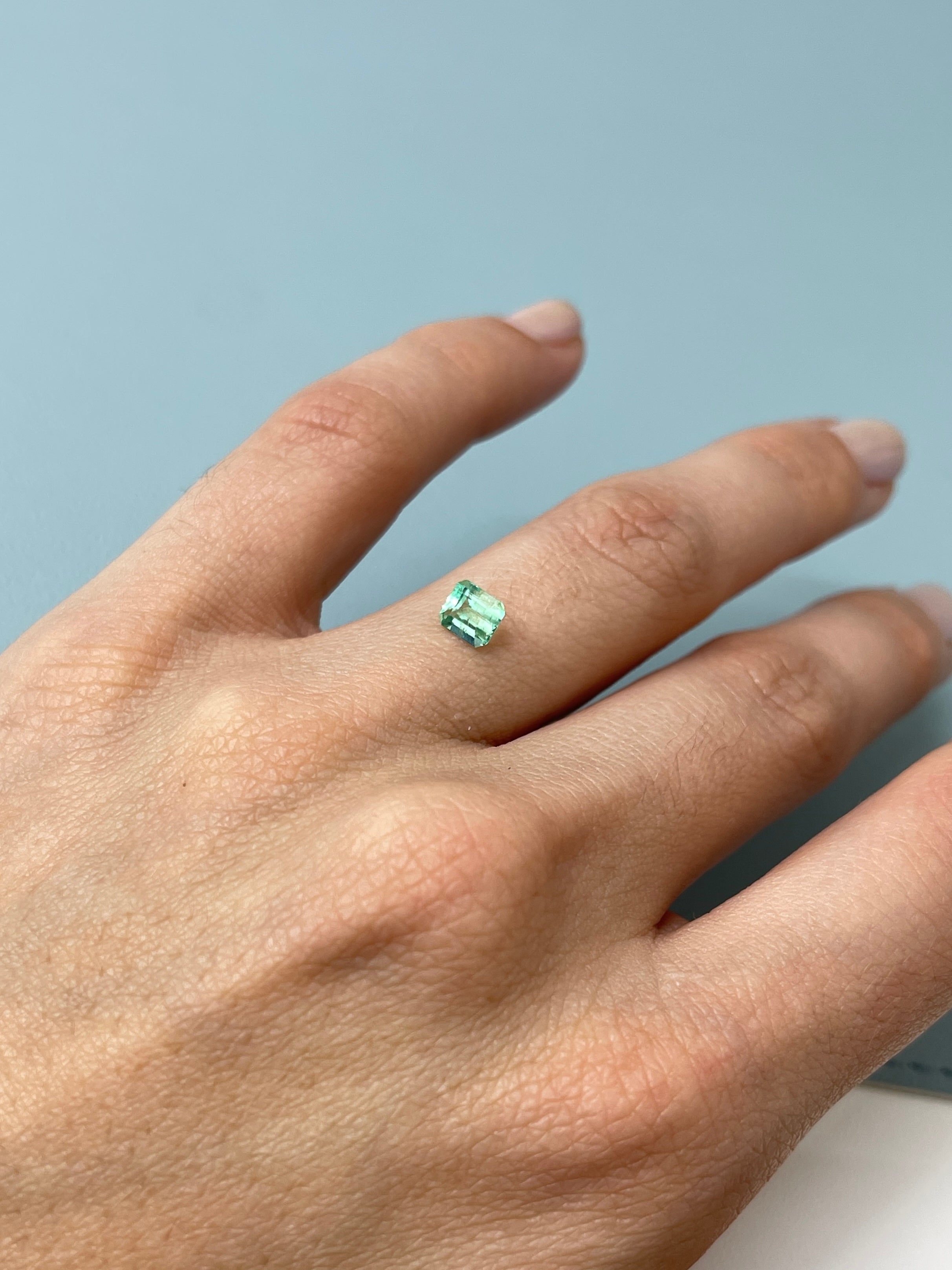 14K Gold Custom Pendant with 0.57 Carat 5.5x4.6mm Pastel Green Natural Colombian Loose Emerald - Emerald Cut Gemstone Jewelry for Elegant Necklace & Special Occasion Gifts