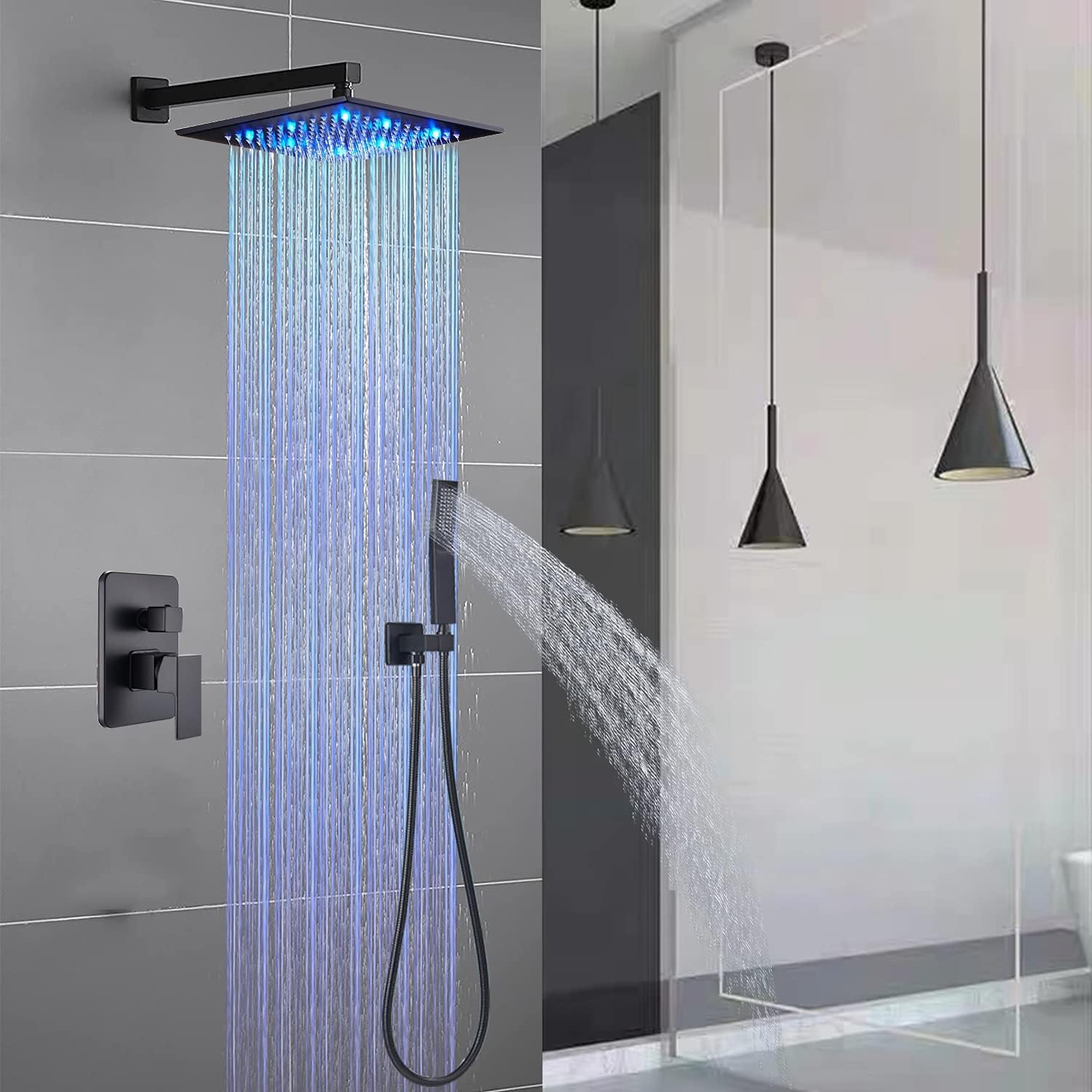 Premium Matte Black Rain Shower System - 12
