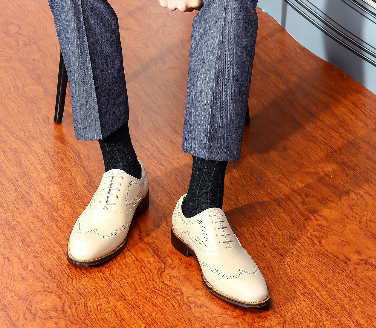 Men's Formal Dress Shoes - Business Oxford Lace Up Shoes in Ivory White for Office, Wedding & Special Occasions