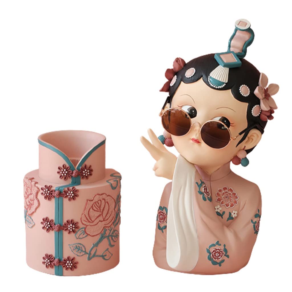 **Hand-Painted Peking Opera Girl Cheongsam Vase - Chinese Porcelain Floral Decor for Living Room, Tabletop, Office & Wedding Centerpiece (Color A) - Elegant Home & Gift Idea**