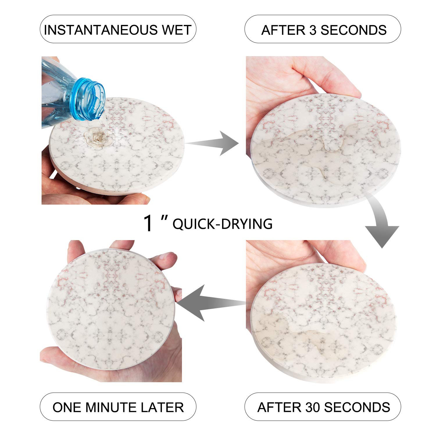4-Piece Ceramic Drink Coasters Set with Cork Base - Absorbent Round Coasters for Hot & Cold Beverages - Elegant Marble Design - Perfect Housewarming Gift, Kitchen, Bar & Home Decor - Ideal for Coffee Tables, Dining Rooms & Office Use
