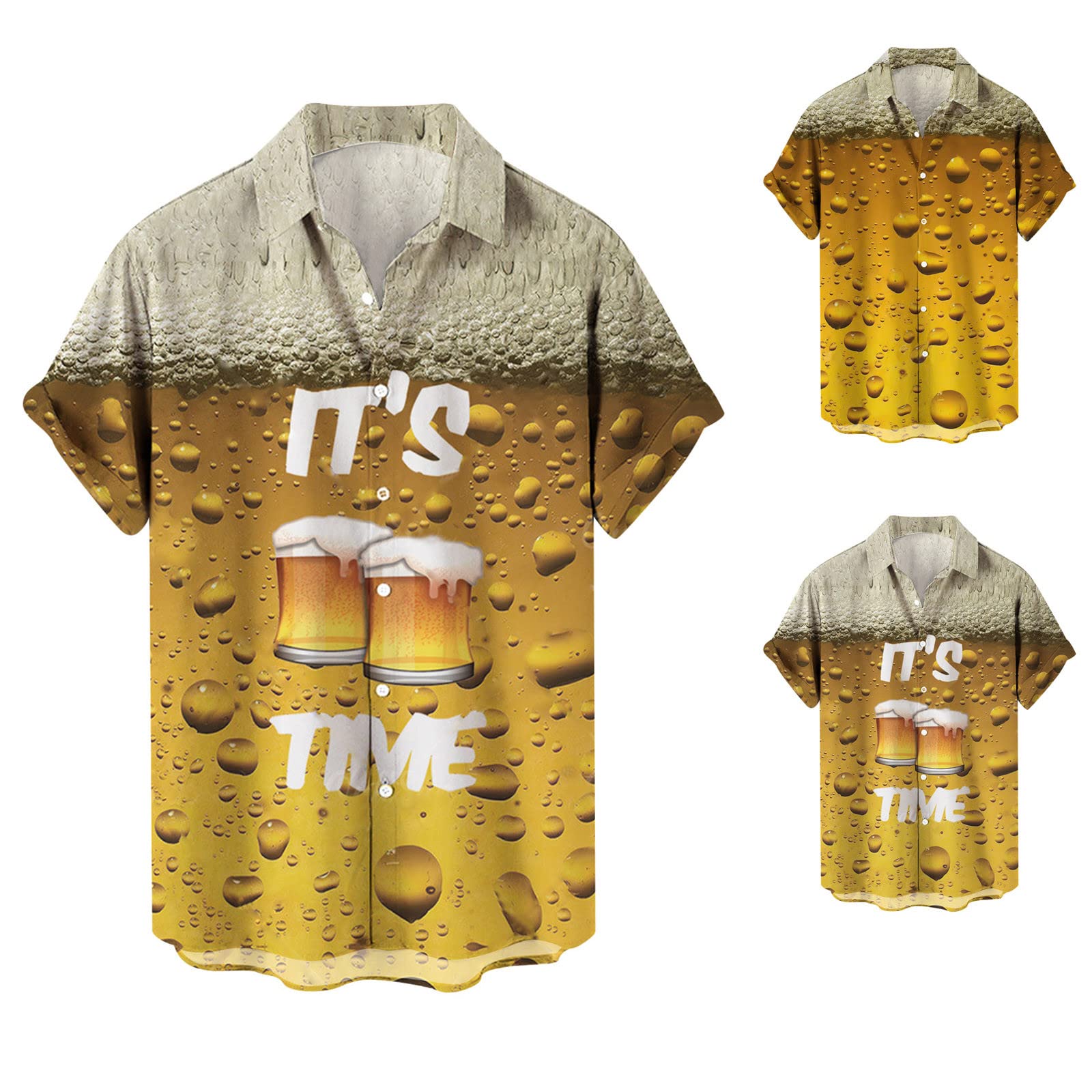 Hawaiian Men's Short Sleeve Casual Shirt - Breathable Summer Shirt for Business & Oktoberfest | Regular Fit Button Down Shirt in D Yellow (Size M) | Perfect for Beach Vacations, Outdoor Parties & Office Casual Wear