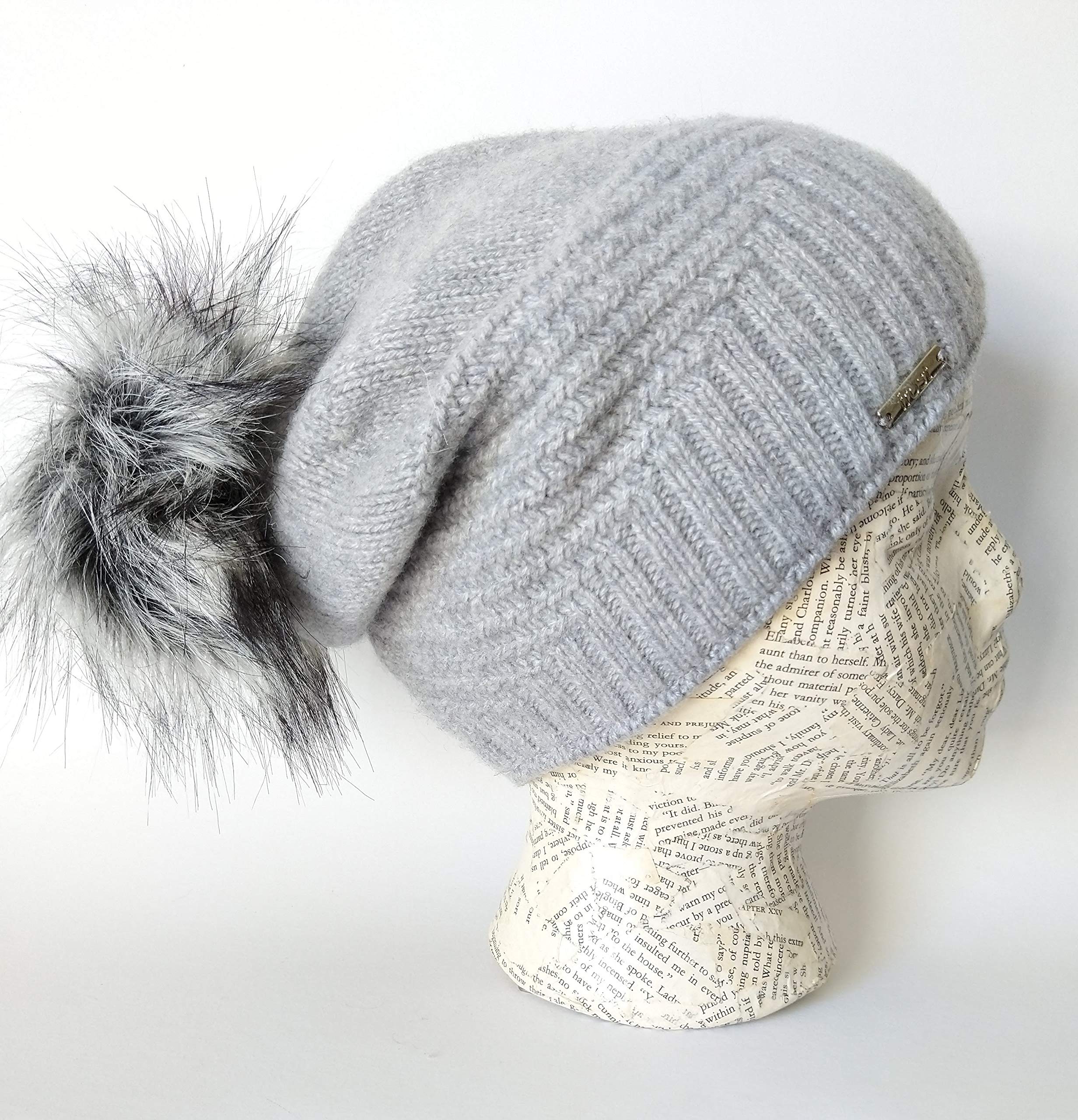 Frost Hats Women's Cashmere Blend Faux Raccoon Fur Pom Pom Beanie - CSH978FRN - Warm Winter Hat for Outdoor Activities & Fashion Accessory
