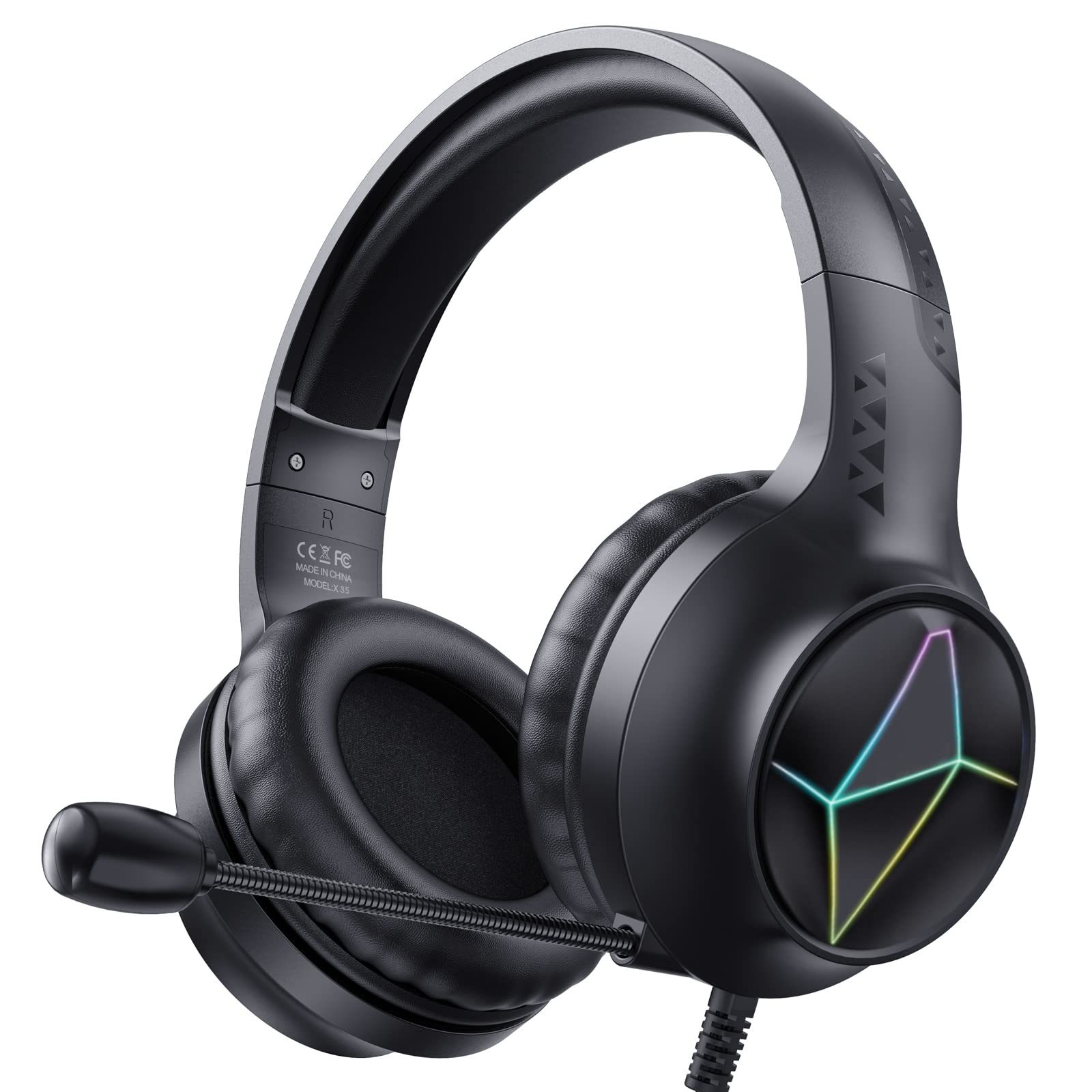 Premium Gaming Headset with Noise Canceling Mic & RGB LED Lights - Wired USB & 3.5mm Jack for PC, PS4, PS5, Mac - Comfortable Memory Foam Earmuffs for Long Gaming Sessions, Streaming & Online Meetings