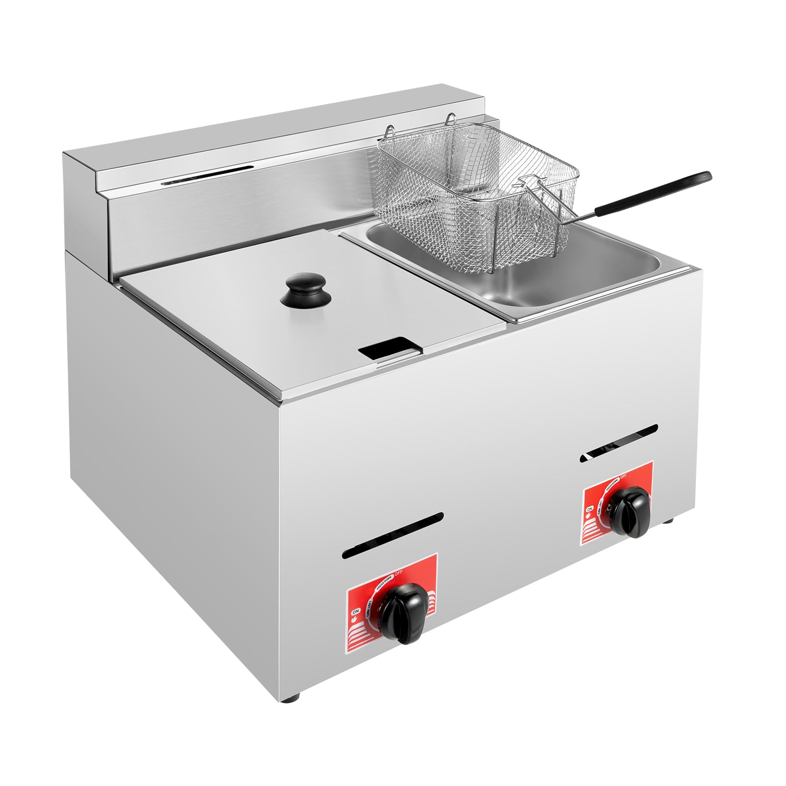 Eapmic Commercial Dual Tank LPG Gas Deep Fryer - 2x6.3Qt Stainless Steel Countertop Deep Fat Fryer with 2 Baskets for Restaurants, Supermarkets, Snack Bars - Perfect for Frying Chicken, Fish, French Fries and Donuts