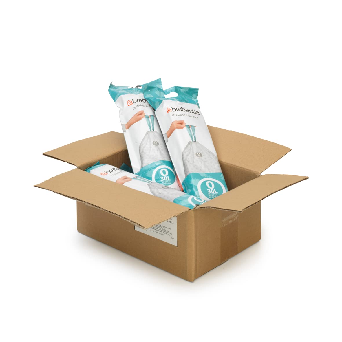 Brabantia PerfectFit 8 Gallon Trash Bags with Drawstring Handles - 120 Count Thick Plastic Trash Can Liners for Kitchen, Bathroom & Office Waste Disposal
