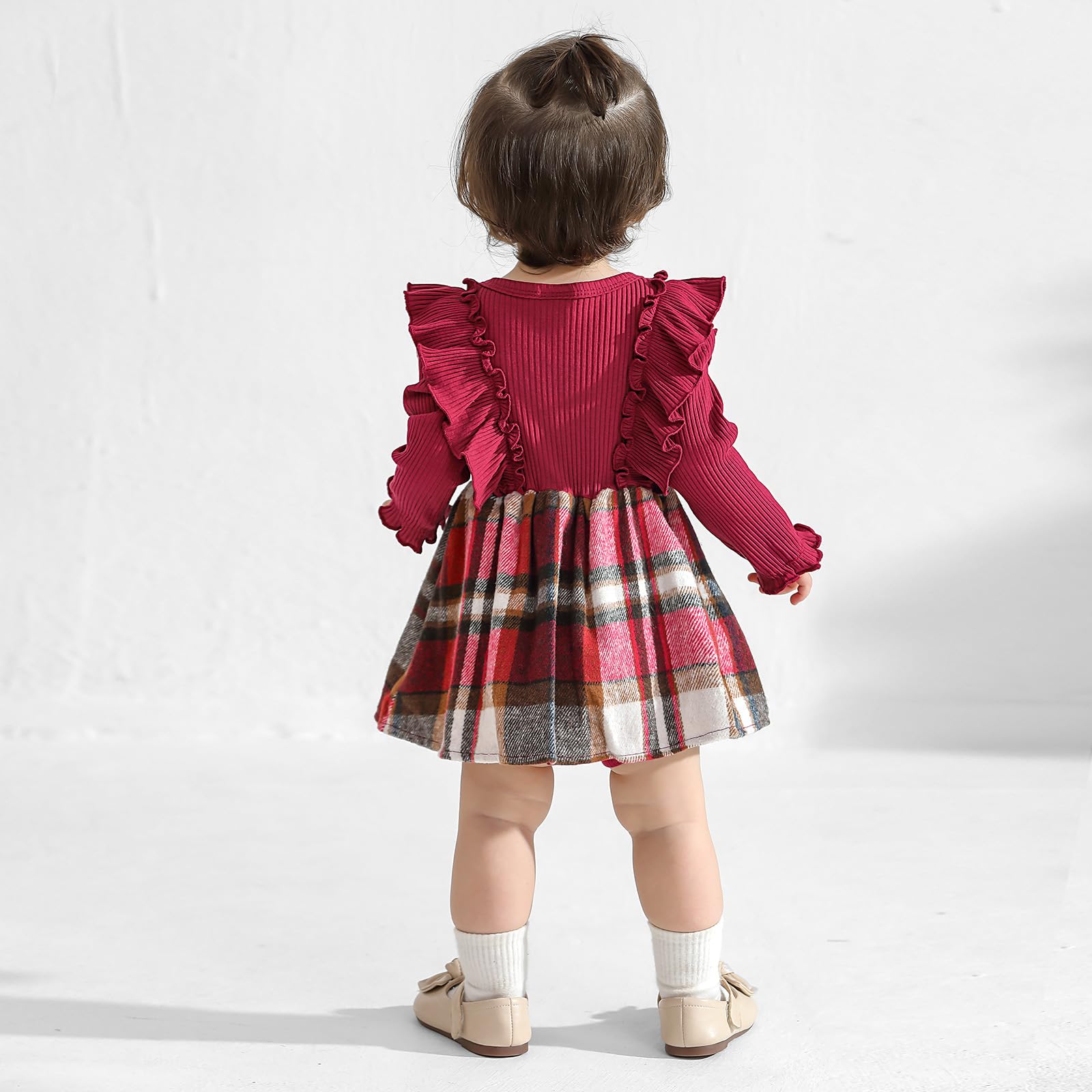 Adorable Baby Girl Fall Winter Outfits - Newborn Infant Ruffle Romper Dress with Headband | 0-18 Months Cute Baby Clothes | Perfect for Holiday Photos, Family Gatherings & Special Occasions