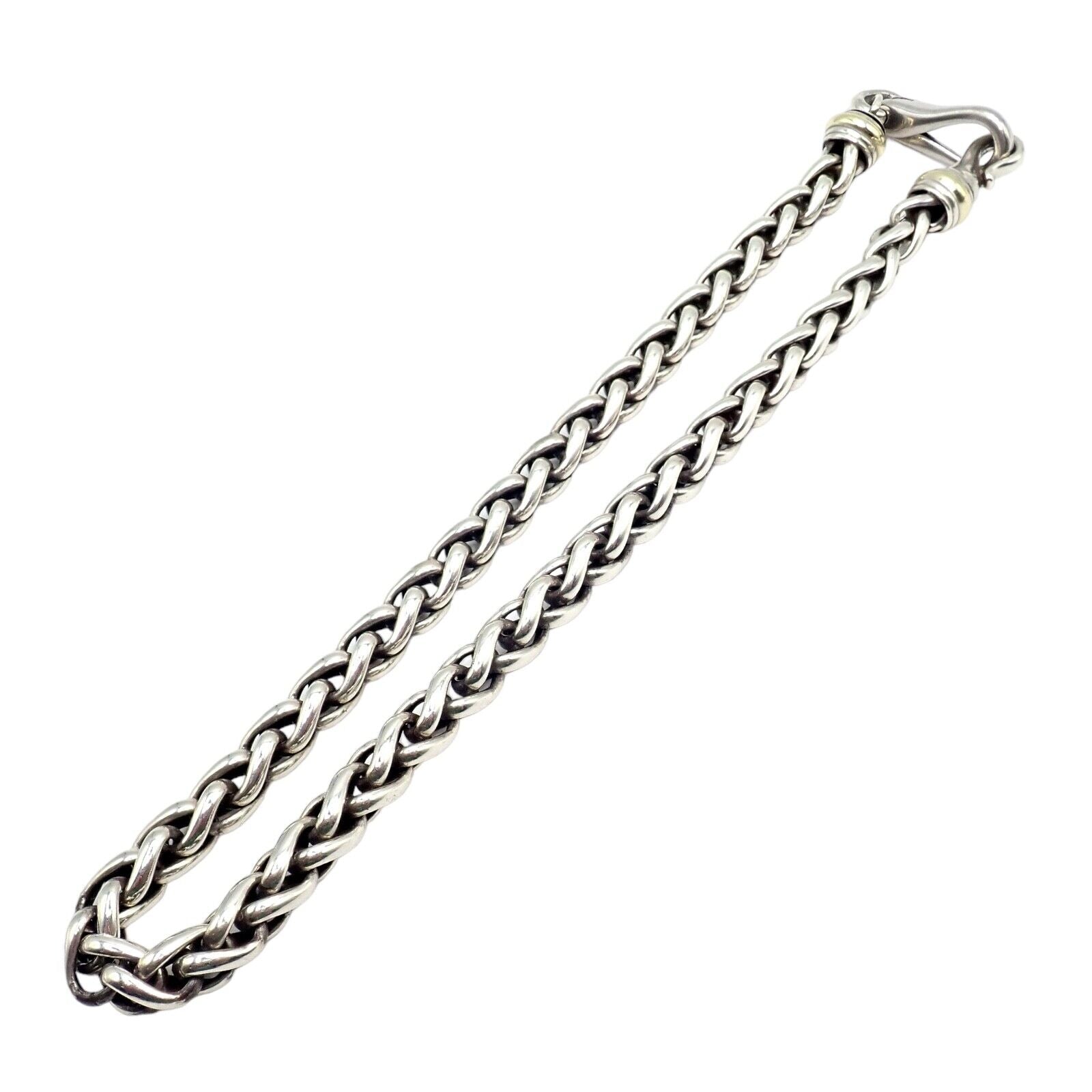 David Yurman DY Sterling Silver & 14k Yellow Gold Wheat Chain Necklace 8.5mm 16