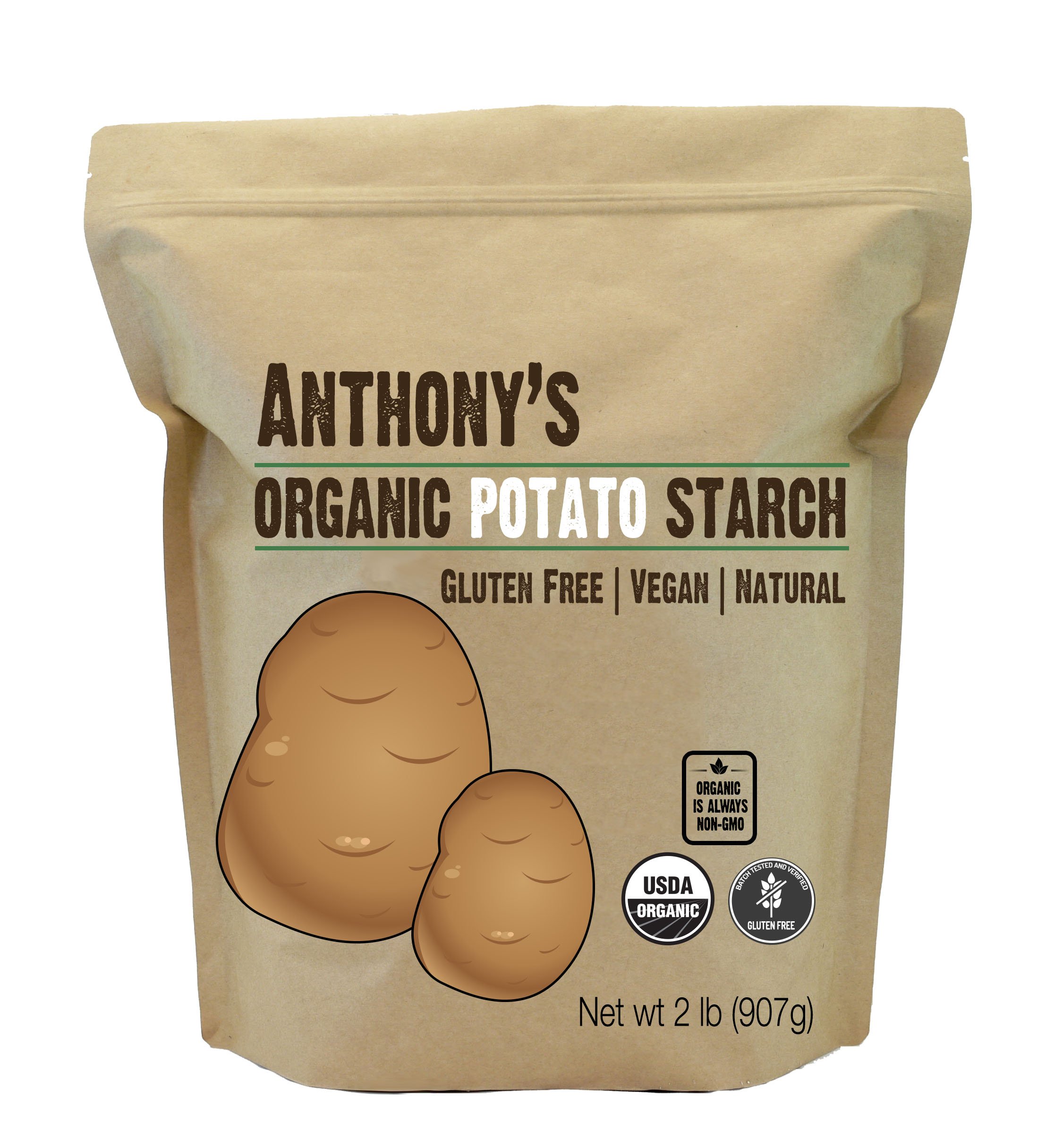 Anthony's Organic Potato Starch 2 lb - Unmodified, Gluten Free, Non-GMO, Resistant Starch for Baking, Thickening Sauces & Keto Cooking