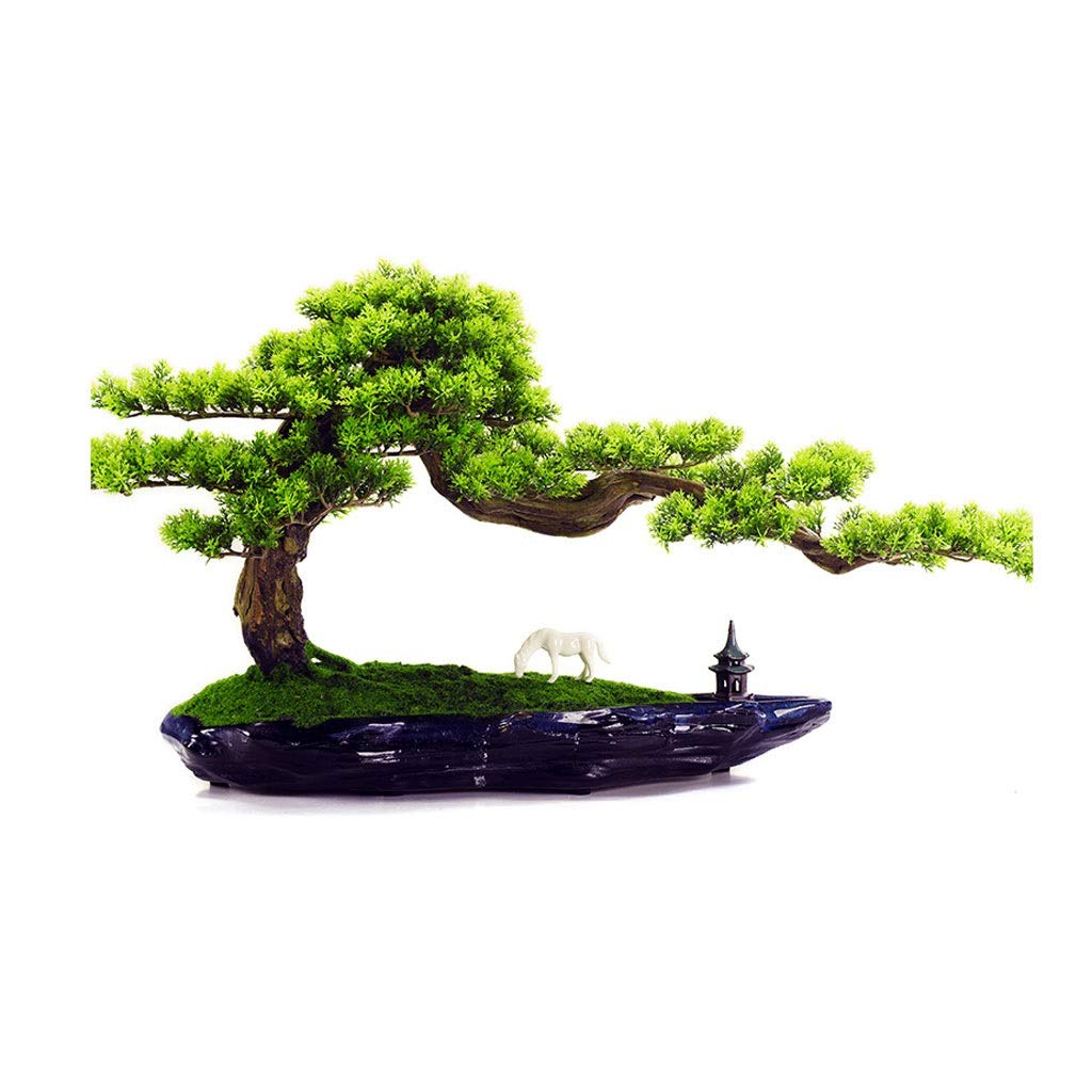 Artificial Bonsai Pine Tree - Realistic Fake Plant for Home Decor, Living Room, Zen Garden, Office Desk | Green Faux Plants for Welcoming Entryway & Indoor Greenery