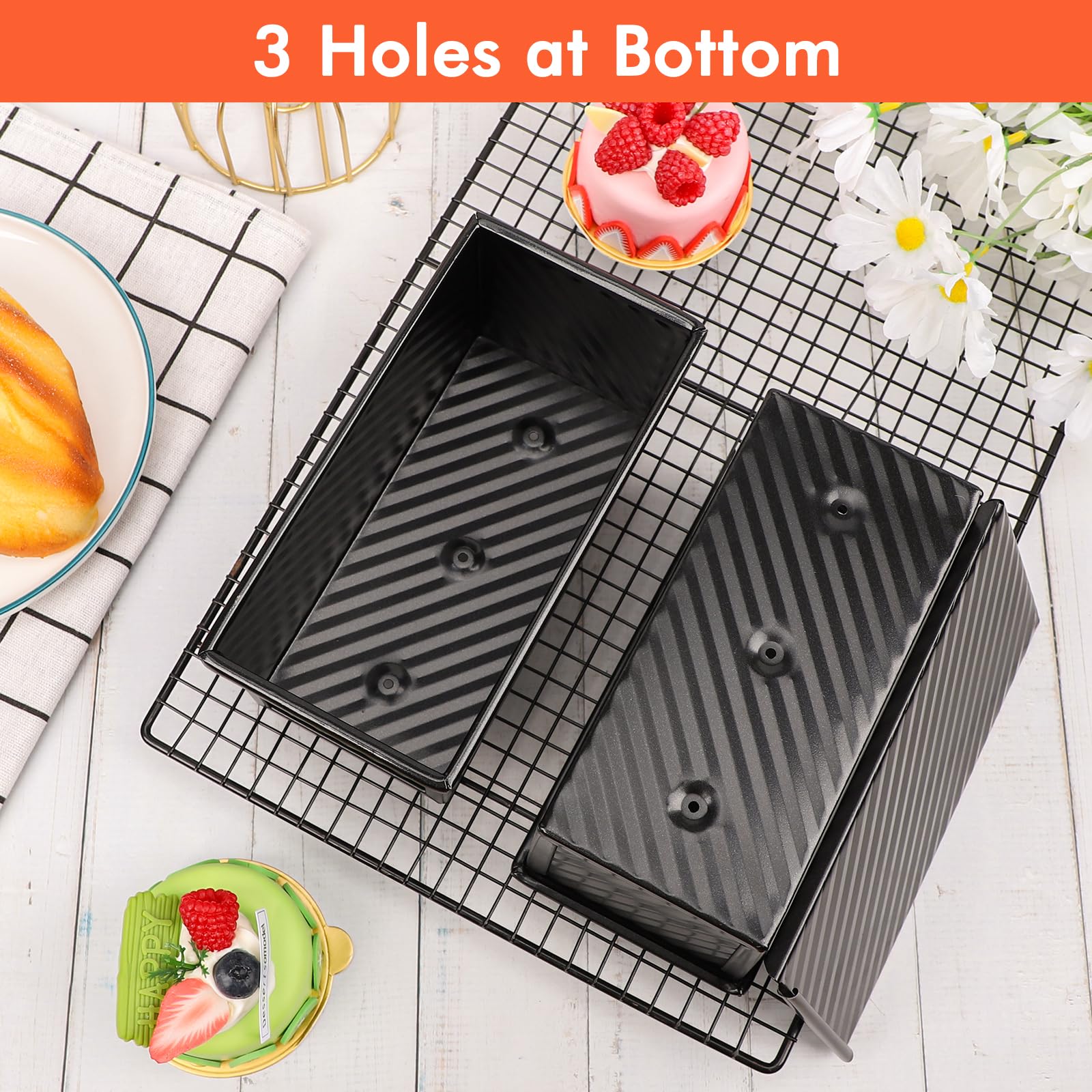 Beasea 2-Pack 0.5 lb Small Pullman Loaf Pans with Lid - Nonstick Carbon Steel Mini Bread Baking Pans for Homemade Bread, Toast, Sandwich - Perfect for Oven Baking & Meal Prep (Black)