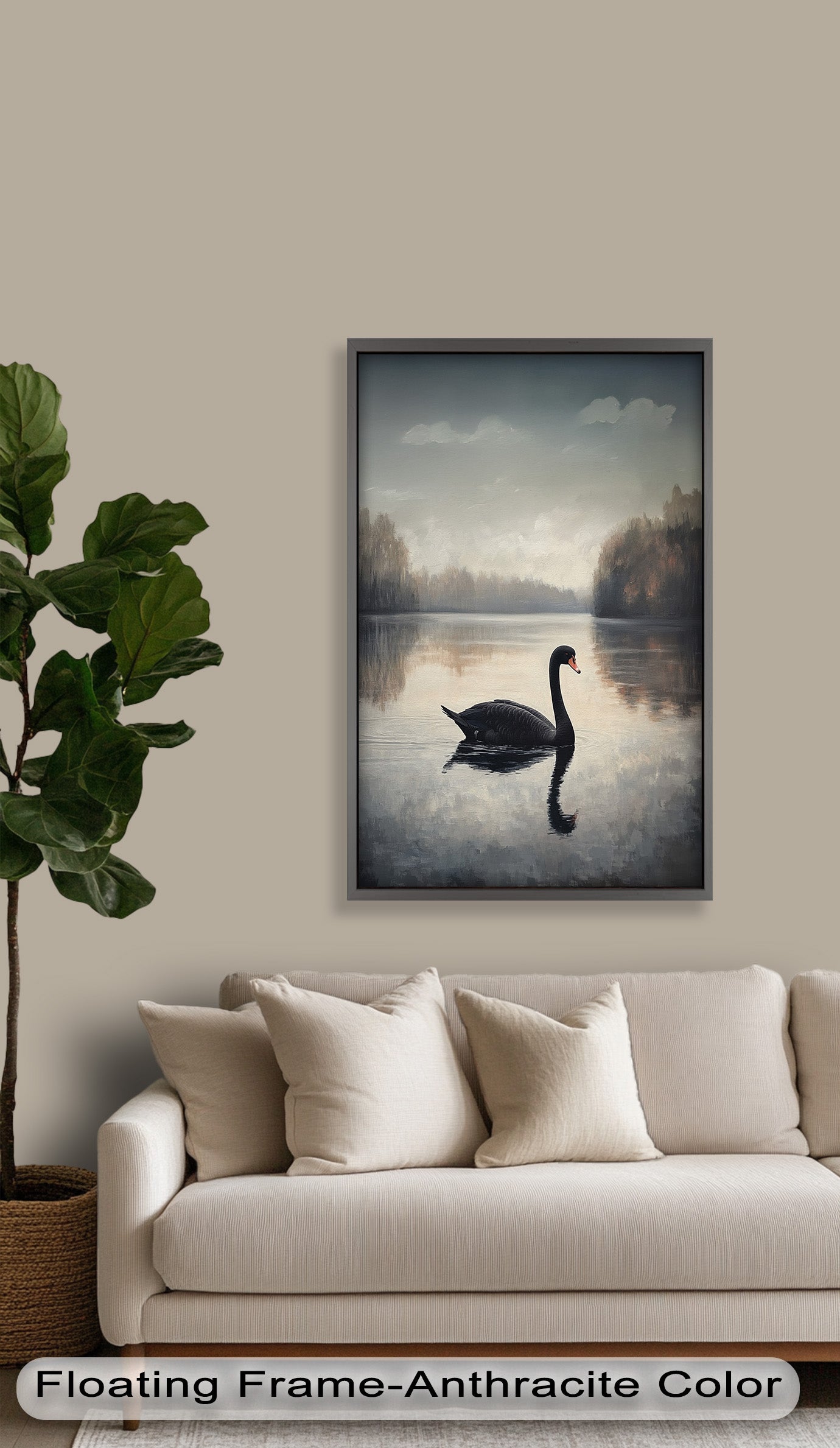 Black Swan at Dusk - Hand Painted Lake Landscape Oil Canvas Artwork - Perfect for Living Room, Bedroom, or Office Wall Decor