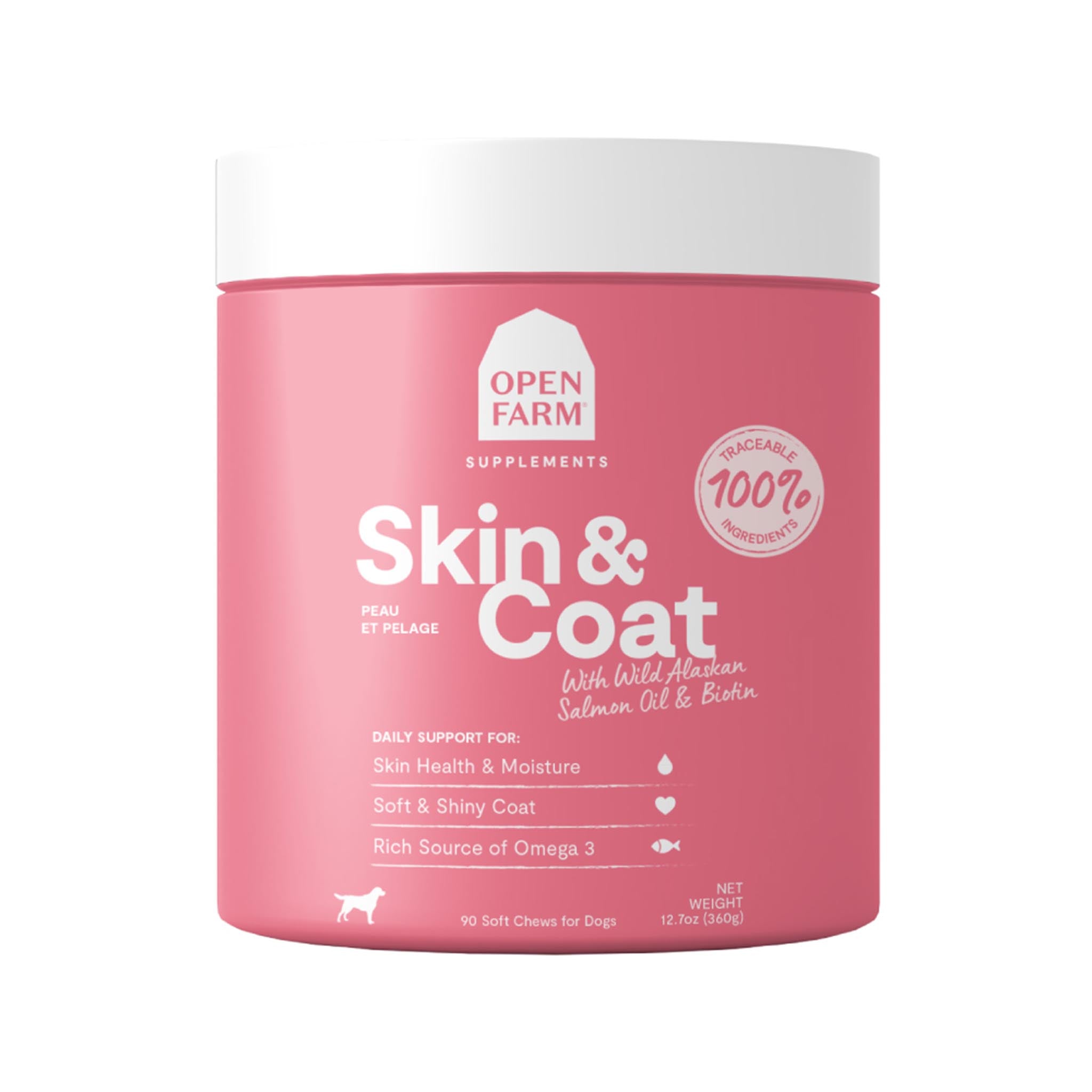 Open Farm Skin and Coat Supplement for Dogs - Natural Omega 3 & 6 Fatty Acids, Vitamins for Healthy Fur & Skin | Perfect for Dry Skin, Shedding & Allergy Relief | Vet-Recommended Dog Supplement