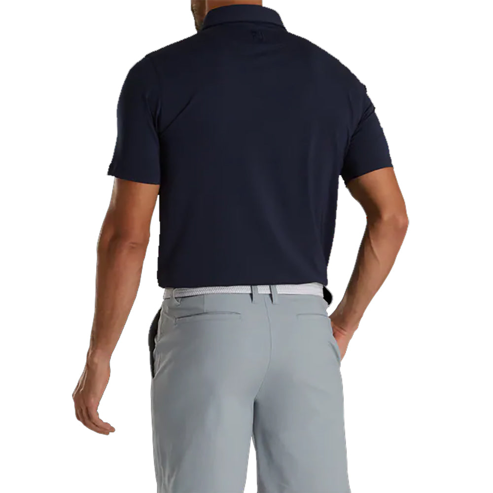 FootJoy Men's Athletic Fit Solid Lisle Navy Golf Polo Shirt - Breathable Performance Top for Golf Course & Casual Wear
