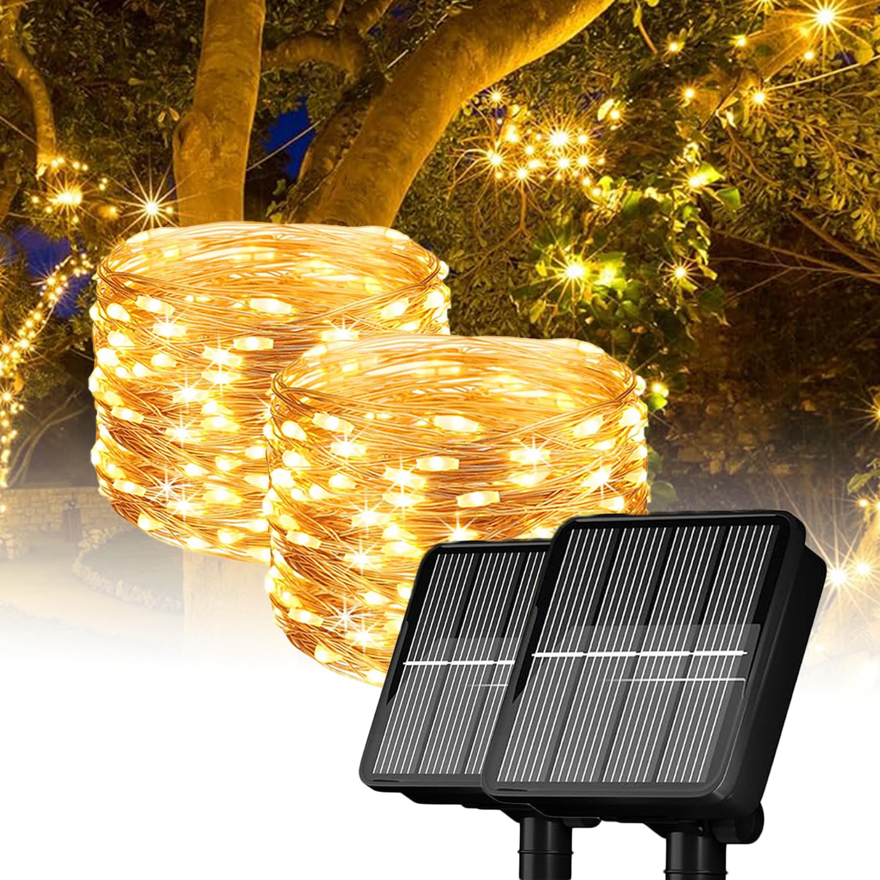 LIGHTOP 2 Pack 33FT 100LED Solar String Lights Outdoor Waterproof Fairy Lights with Copper Wire - Warm White for Garden, Wedding, Party, Terrace, Yard, Tree & Patio Decoration | Perfect for Backyard, Landscape Lighting and Holiday Decor