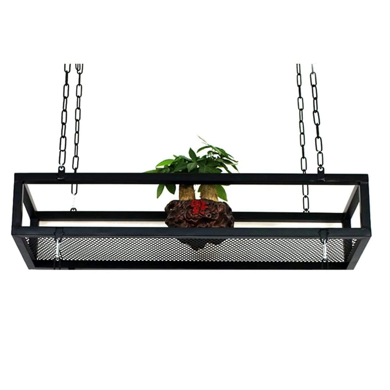 Black Metal Iron Ceiling Shelf Hanging Basket - 5 Adjustable Lengths (150x25x15cm) | Multi-Purpose Storage Rack for Plants, Wine Glasses & Home Decor | Ideal for Industrial Bars, Restaurants & Indoor Gardening