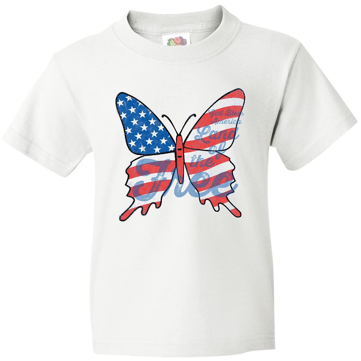 Patriotic Butterfly Youth T-Shirt | American Flag Design Kids Apparel | Perfect for 4th of July, Memorial Day & School Events