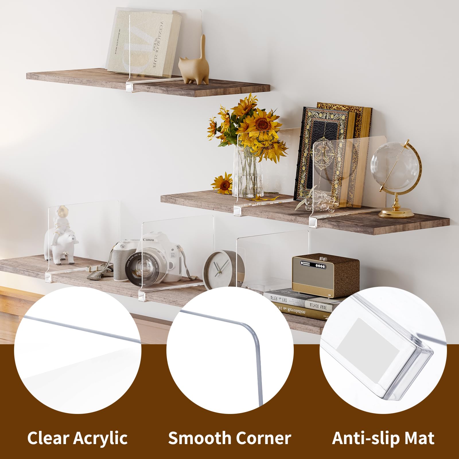 Fixwal 4-Pack Clear Acrylic Shelf Dividers - Closet Organizer & Storage Shelf Organizer for Bedroom, Kitchen, Office, Cabinet & Bathroom - Perfect for Organizing Clothes, Books, Spices & Toiletries