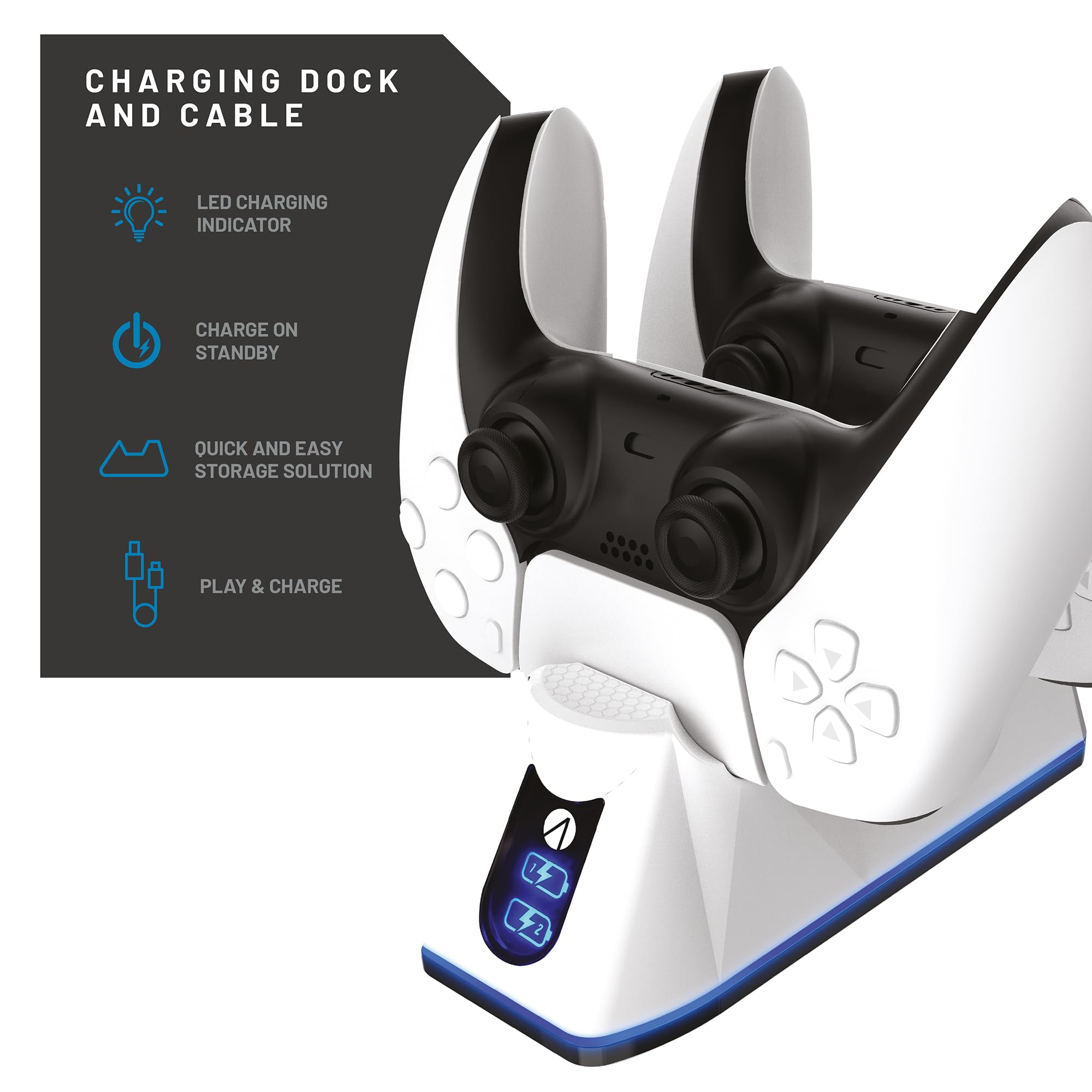 Stealth SP-C100 V Twin Charging Dock with Play & Charge Cable for PS5 Controller - Fast Charging Station for DualSense Wireless Controllers | Perfect for Gaming Sessions & Multiplayer Setups