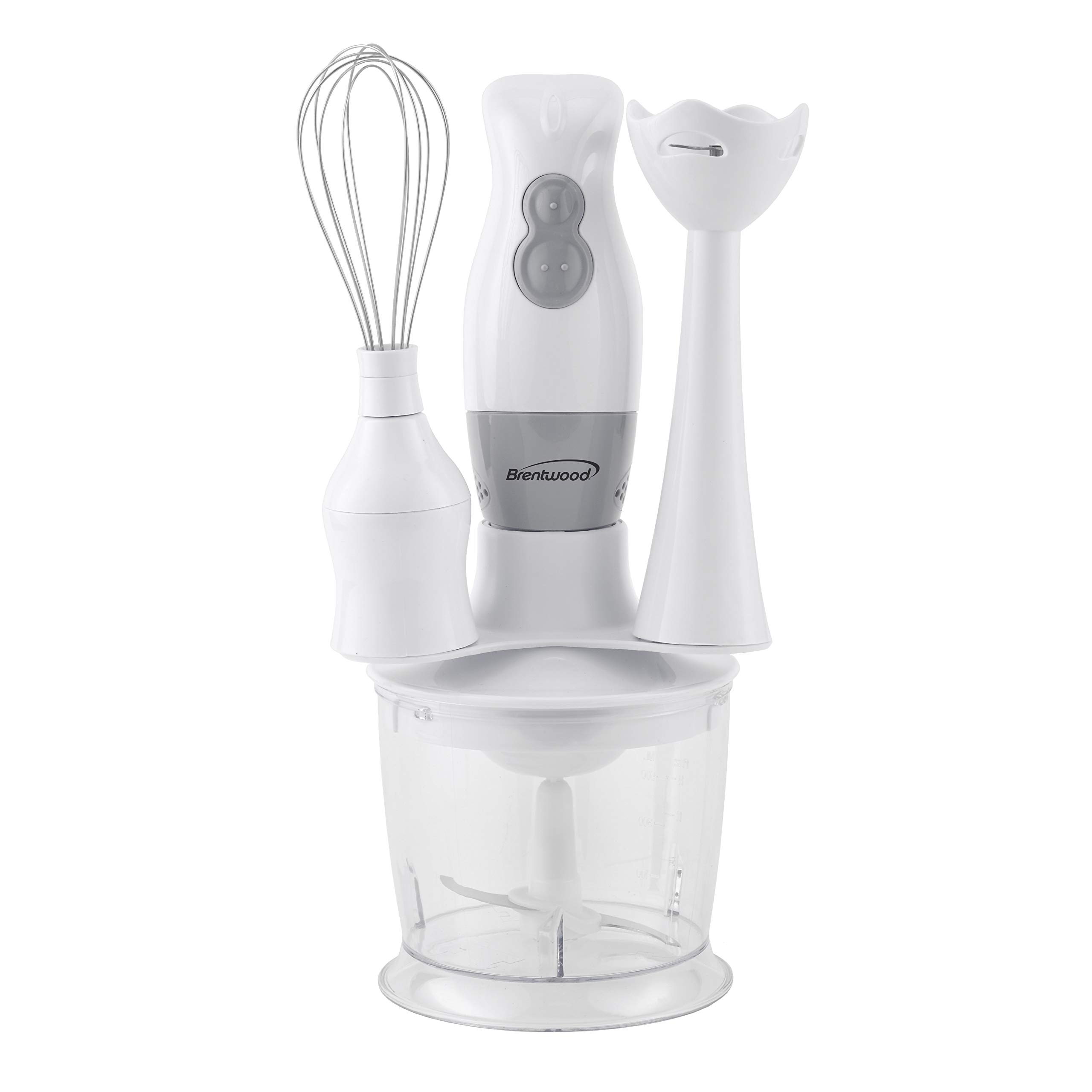 2-Speed Hand Blender with Food Processor & Whisk Attachment - Powerful 300W Immersion Blender for Smoothies, Soups, Baby Food - White Kitchen Electric Mixer (Ideal for Cooking, Baking & Meal Prep)
