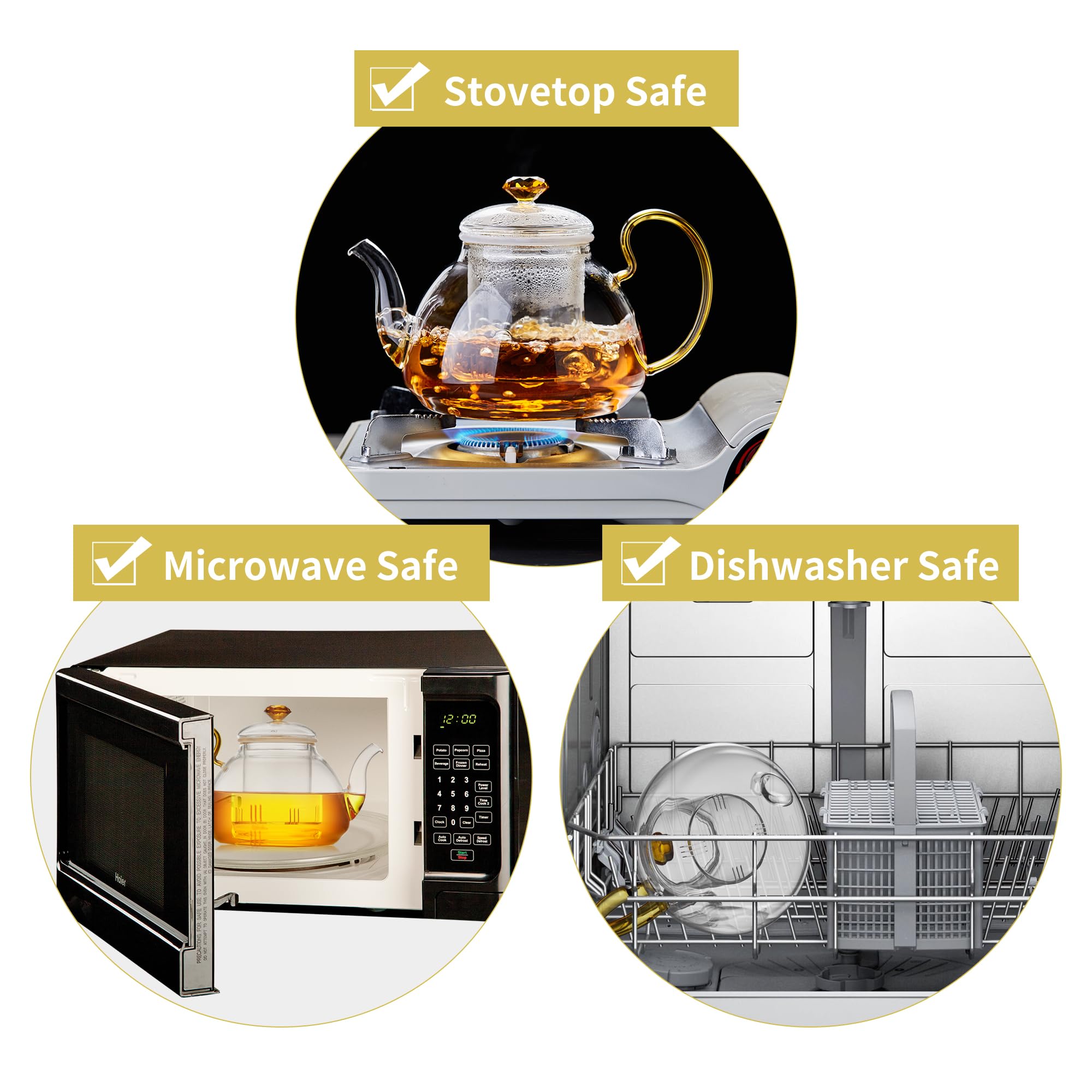 Premium Large Capacity 46oz Glass Teapot with Removable Infuser - Stovetop Safe, Thickened Heat-Resistant Borosilicate Glass - Perfect for Loose Leaf Tea, Herbal Infusions & Iced Tea Brewing at Home or Office