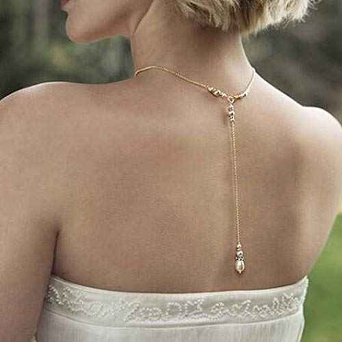 Elegant Gold Back Chain Pearls Body Necklace with Long Tassel - Women's Wedding & Party Jewelry for Bridal, Bachelorette, and Special Occasions