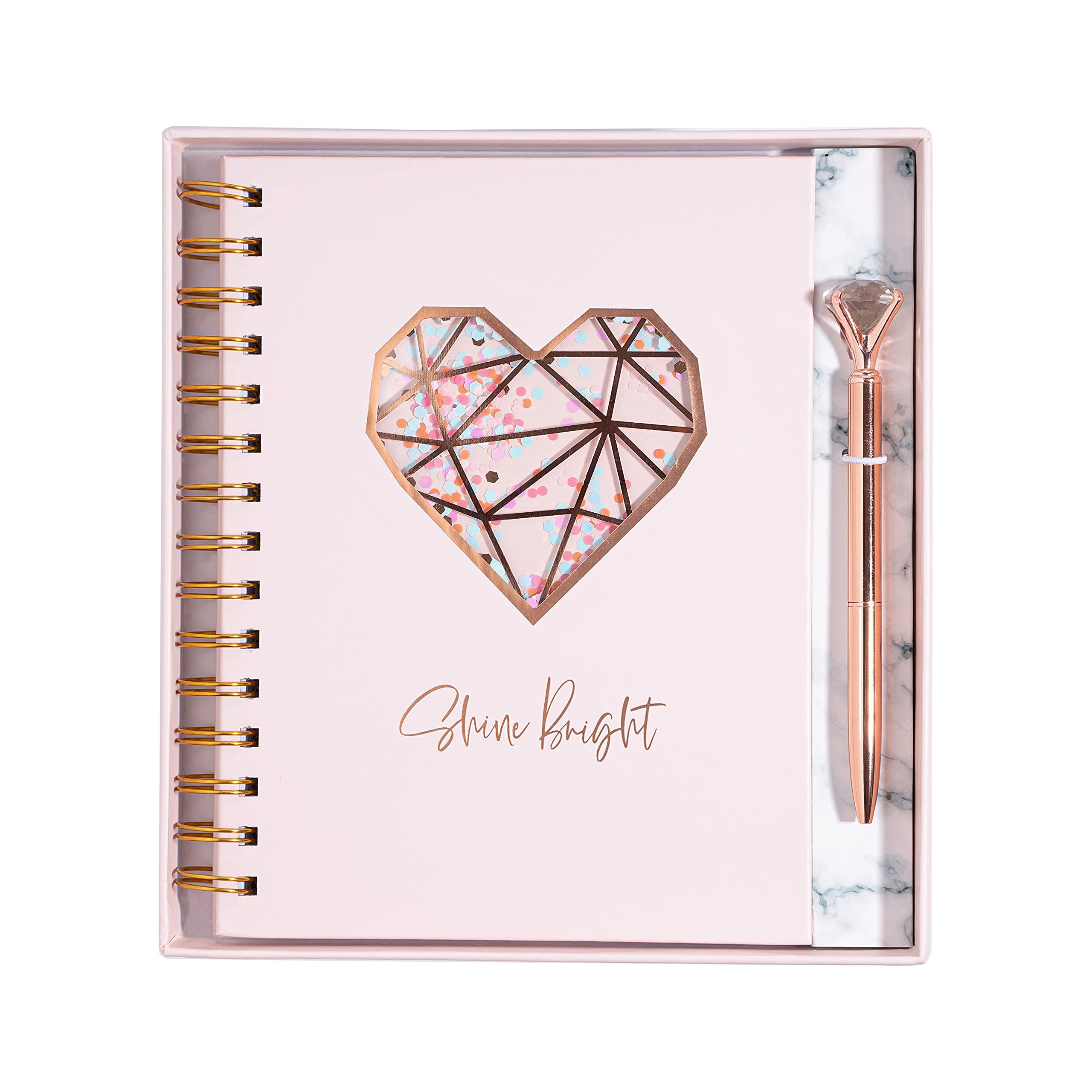 Pink Hardcover Notebook Journal Set with Diamond Pen - Cute Spiral Notebook for Women & Teens, Dream Diary, Office Supplies - 80 Ruled Pages in Decorative Gift Box - Perfect for School, Work, Journaling & Gift Giving